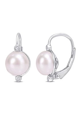 Belk & Co 7.5-8mm Freshwater Cultured Pearl and Diamond Accent Leverback Earrings in Sterling Silver