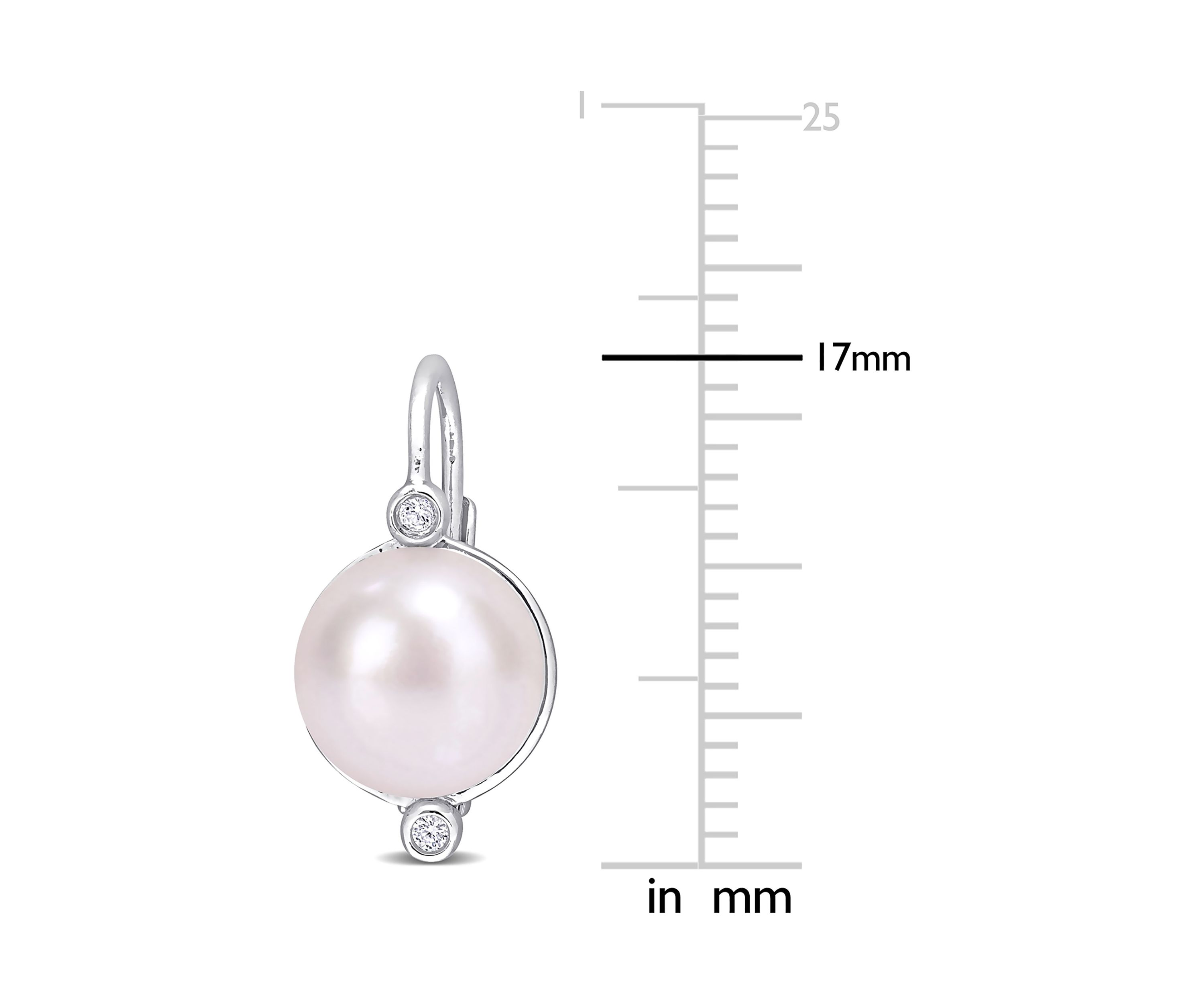 7.5-8mm Freshwater Cultured Pearl and Diamond Accent Leverback Earrings in Sterling Silver