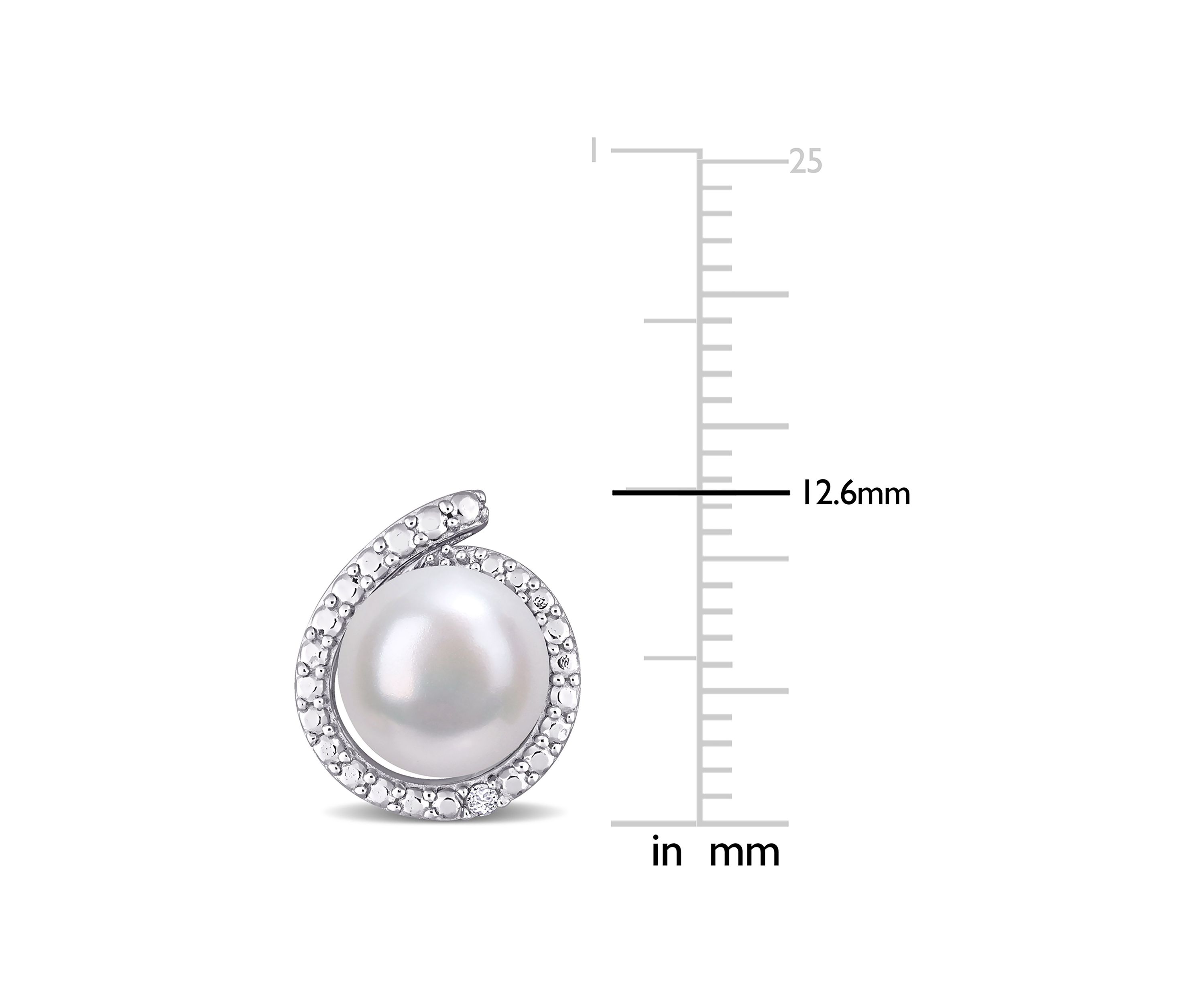 8-8.5mm Freshwater Cultured Pearl and Diamond Accent Halo Stud Earrings in Sterling Silver