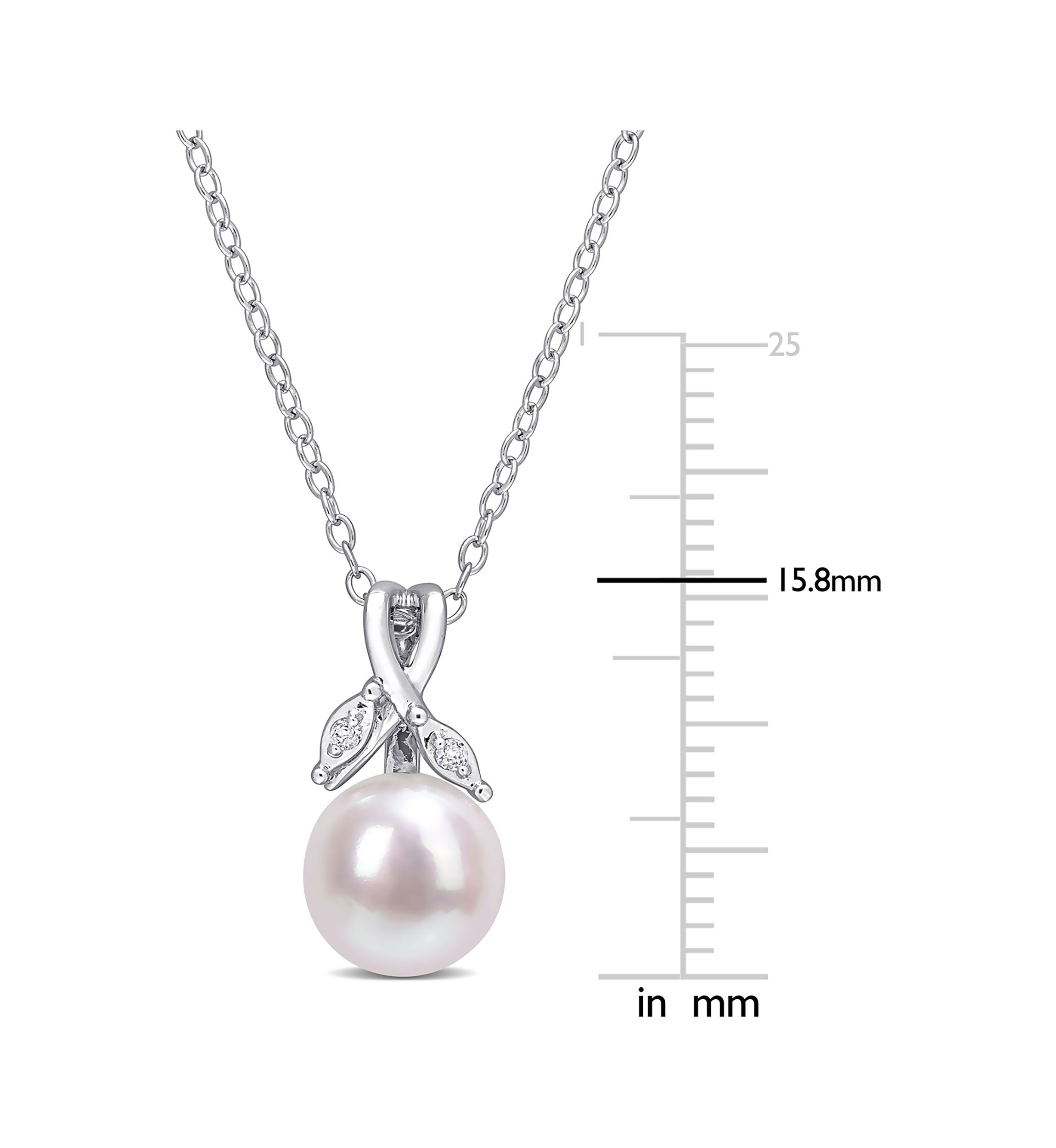7.5-8mm Freshwater Cultured Pearl and Diamond Accent Drop Pendant with Chain in Sterling Silver