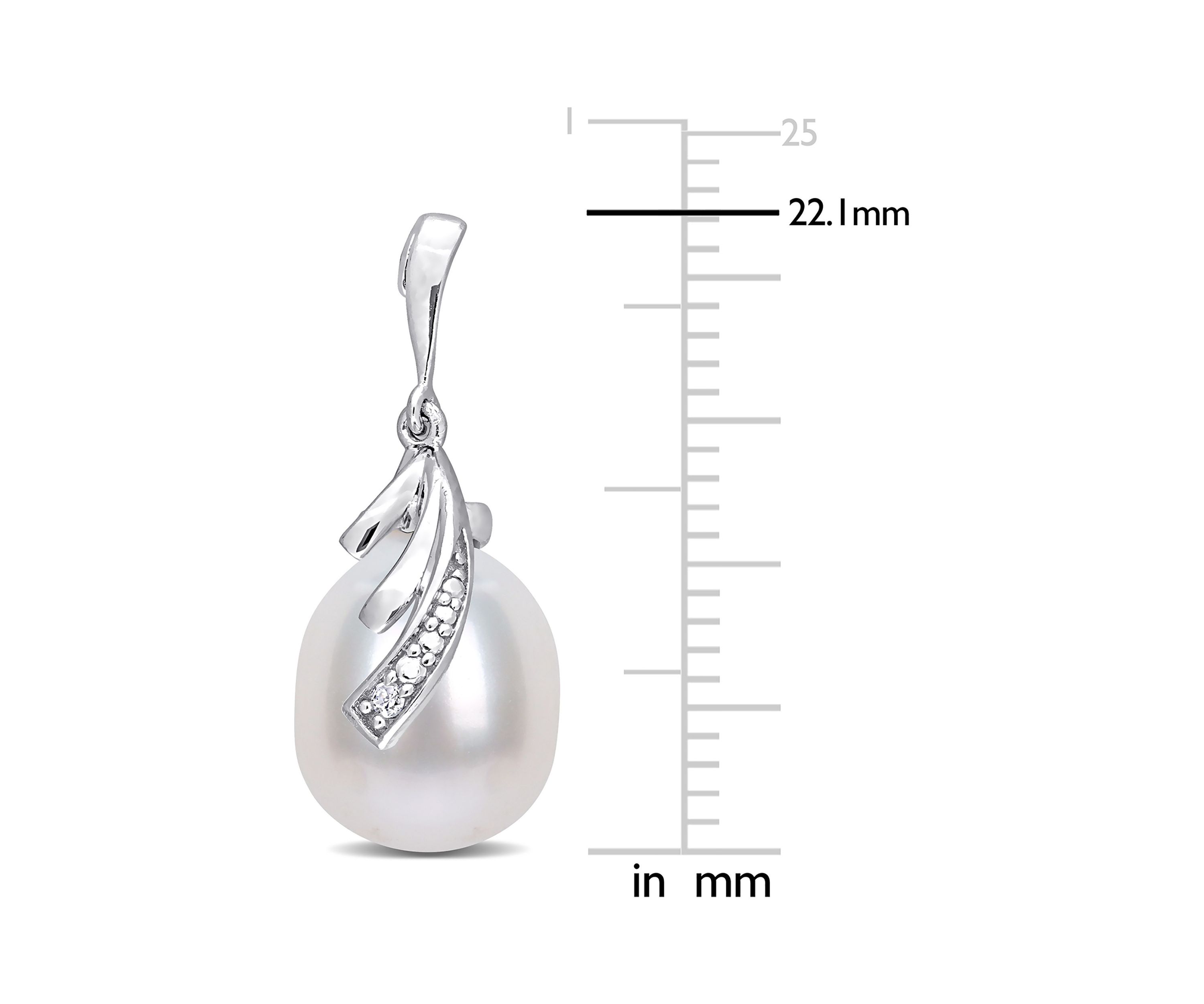 8-8.5mm Freshwater Cultured Pearl and Diamond Accent Feather Earrings in Sterling Silver