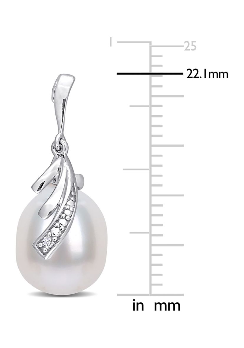 8-8.5mm Freshwater Cultured Pearl and Diamond Accent Feather Earrings in Sterling Silver