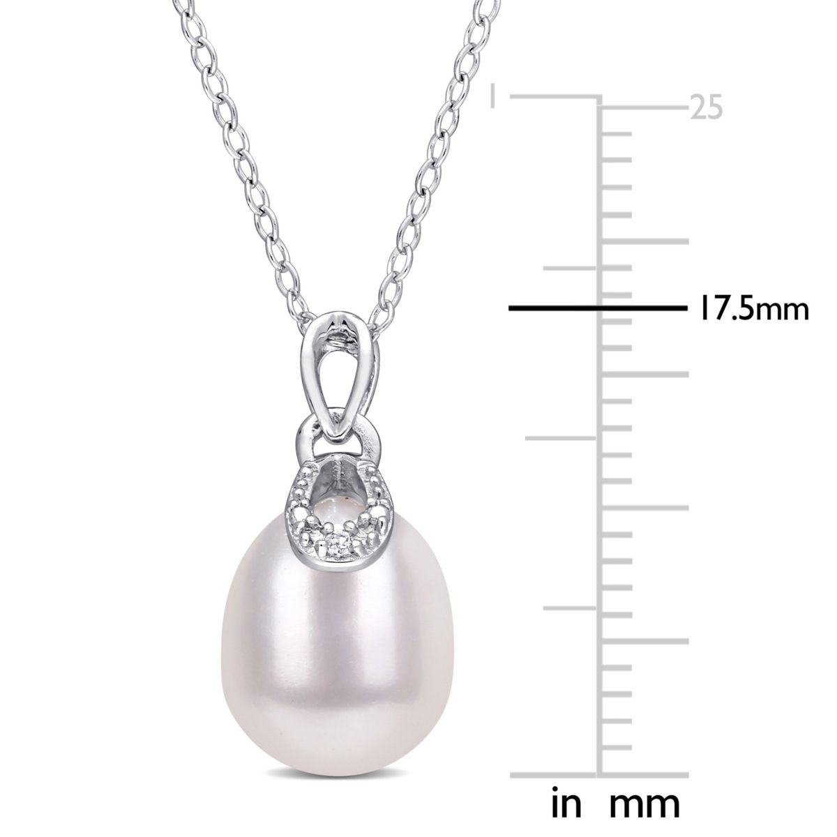 8.5-9mm Freshwater Cultured Pearl and Diamond Accent Drop Pendant with Chain in Sterling Silver