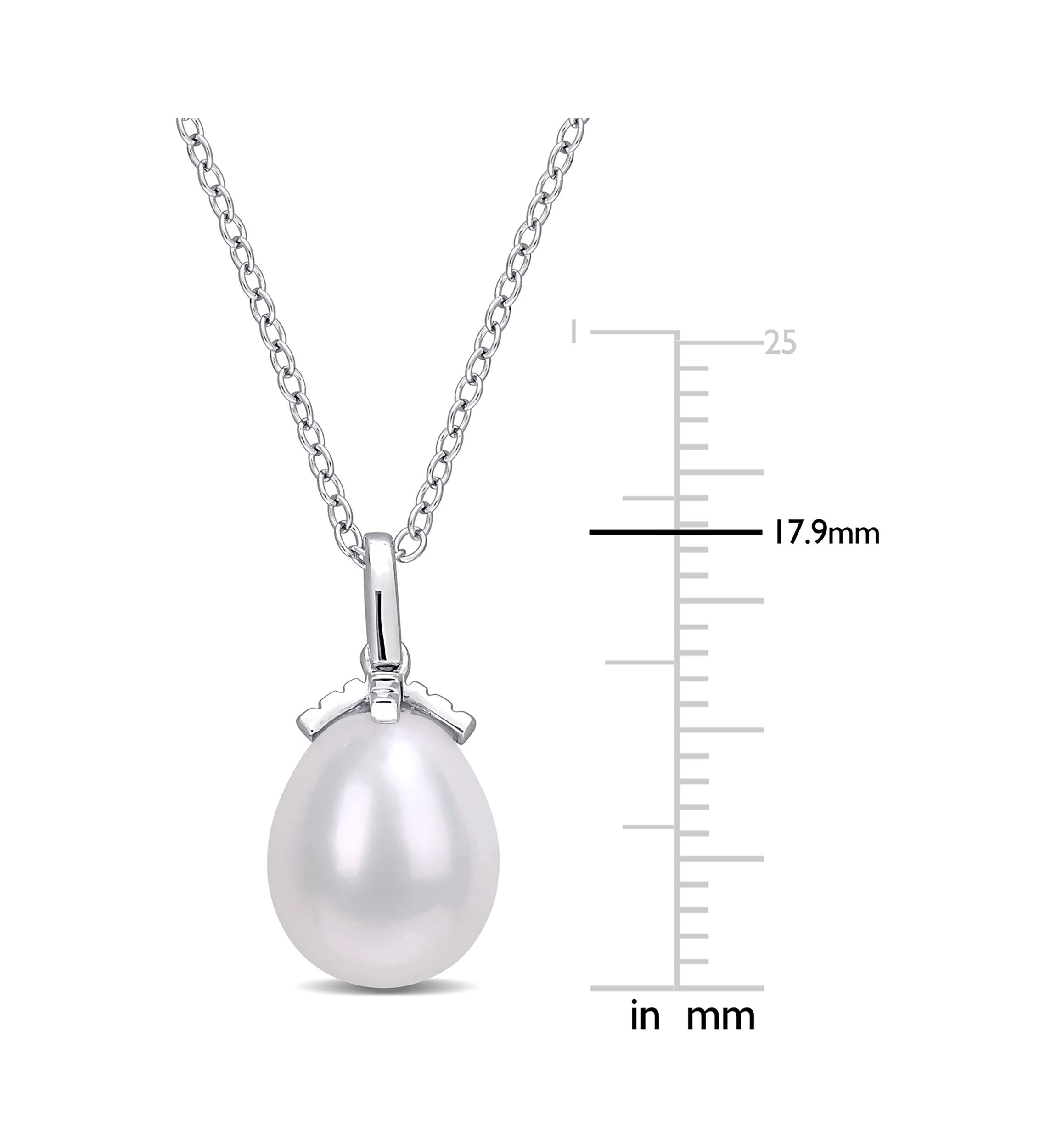 8.5-9mm Freshwater Cultured Pearl Drop Pendant with Chain in Sterling Silver