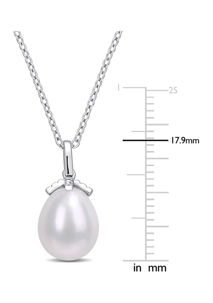 8.5-9mm Freshwater Cultured Pearl Drop Pendant with Chain in Sterling Silver