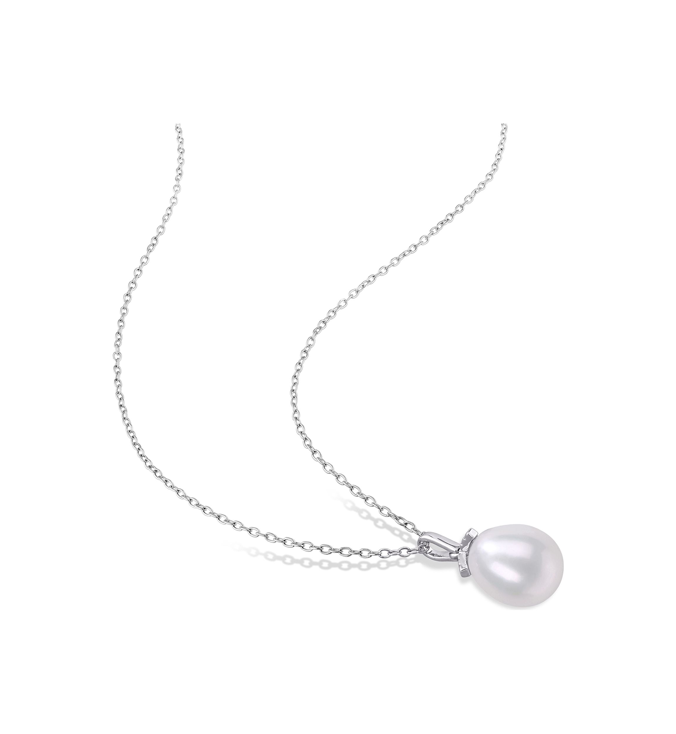 8.5-9mm Freshwater Cultured Pearl Drop Pendant with Chain in Sterling Silver