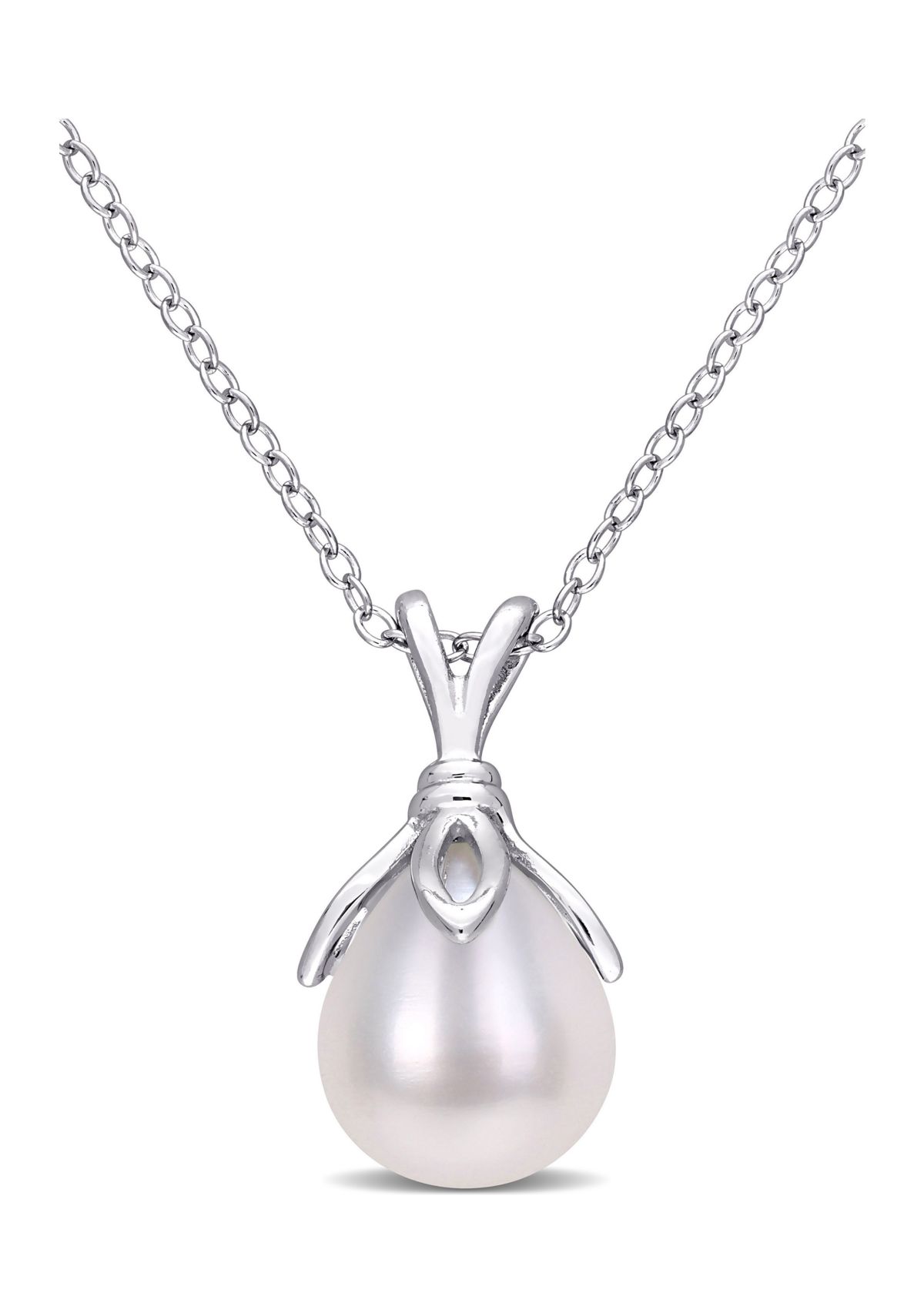 8.5-9mm Freshwater Cultured Pearl Drop Pendant with Chain in Sterling Silver