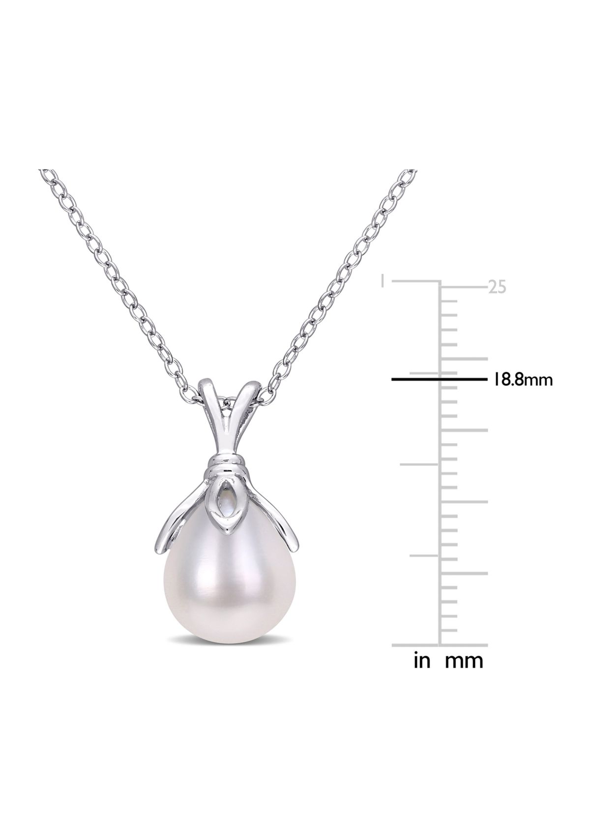 8.5-9mm Freshwater Cultured Pearl Drop Pendant with Chain in Sterling Silver