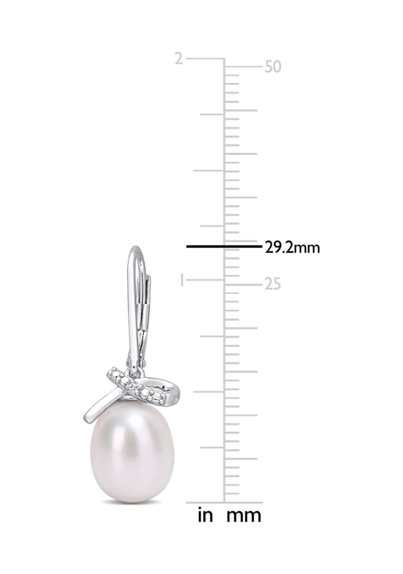 7.5-8mm Freshwater Cultured Pearl and Diamond Accent Leverback Earrings in Sterling Silver