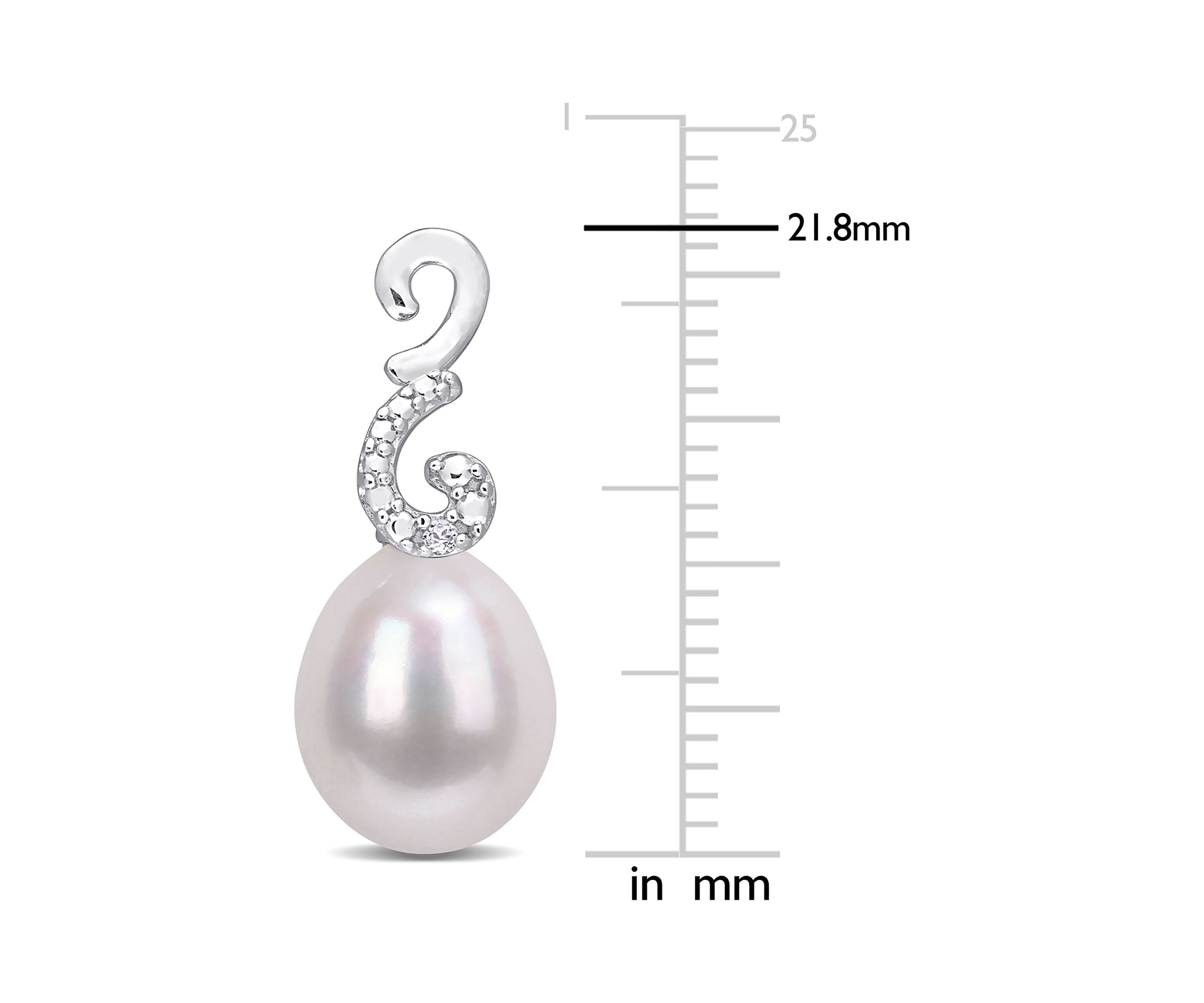 8-8.5mm Freshwater Cultured Pearl and Diamond Accent Peacock Drop Earrings in Sterling Silver