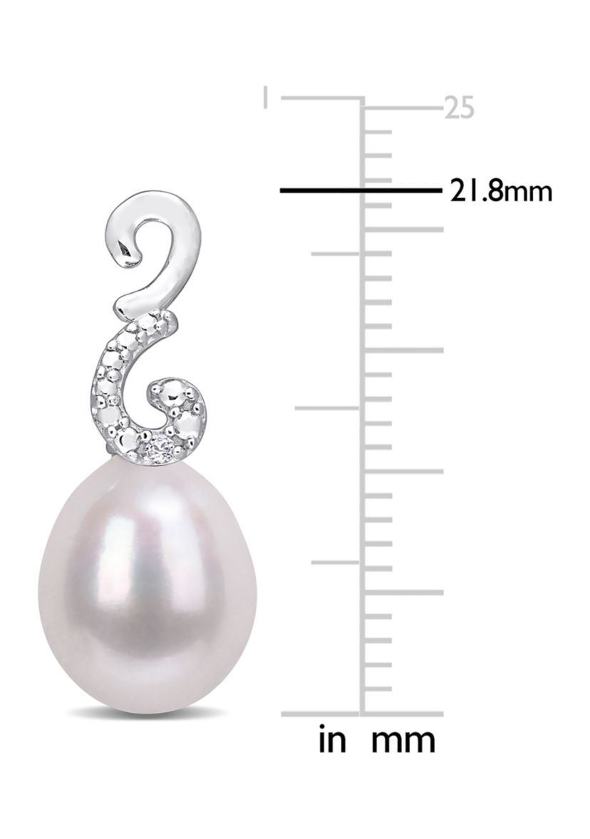 8-8.5mm Freshwater Cultured Pearl and Diamond Accent Peacock Drop Earrings in Sterling Silver