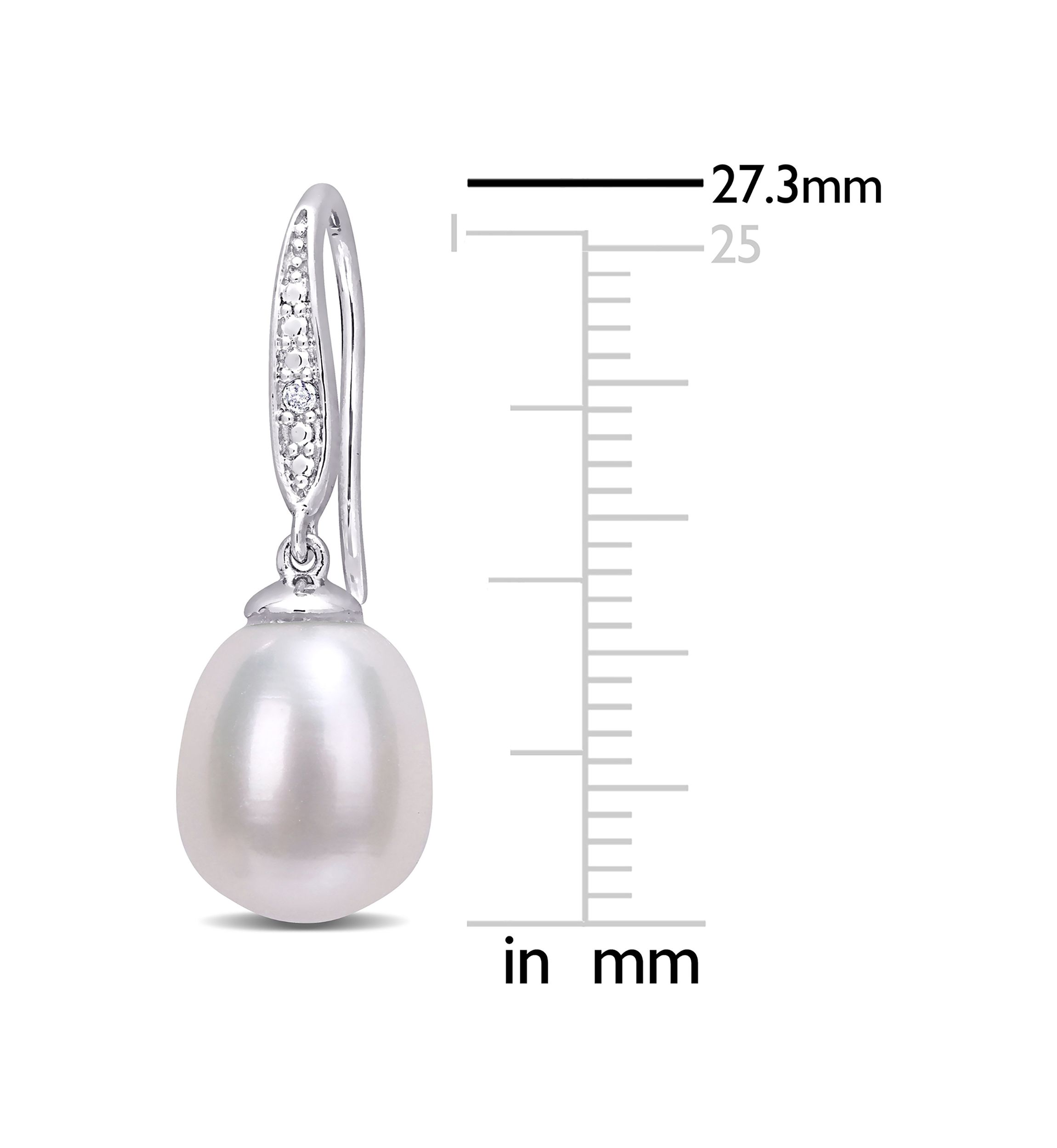 8.5-9mm Freshwater Cultured Pearl and Diamond Accent Shepherd Hook Earrings in Sterling Silver