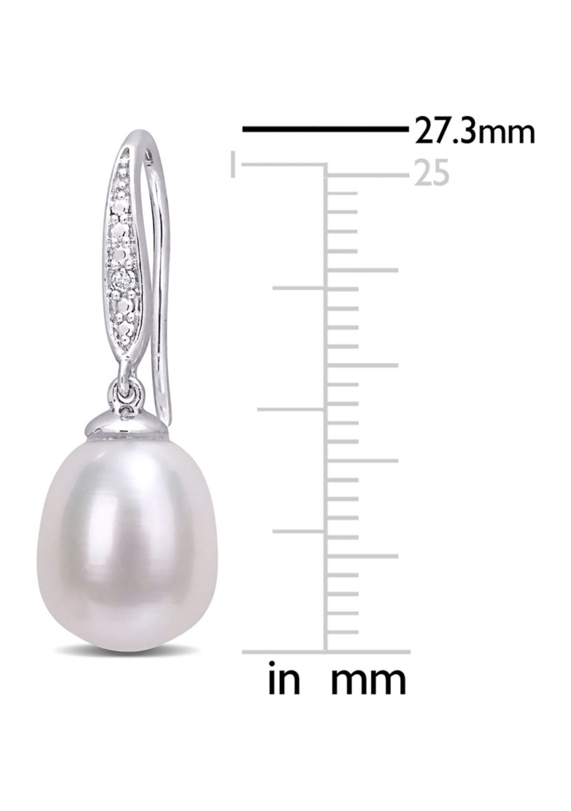8.5-9mm Freshwater Cultured Pearl and Diamond Accent Shepherd Hook Earrings in Sterling Silver