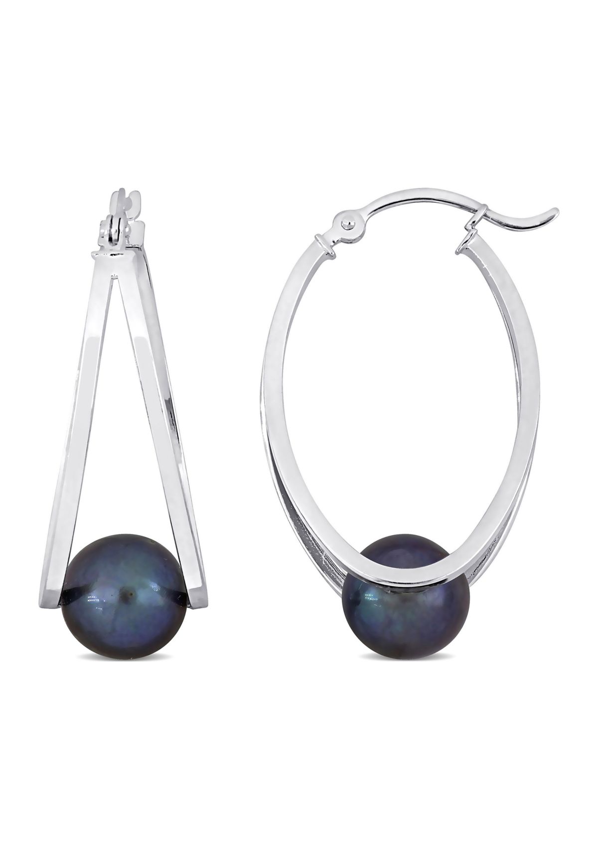 8 - 8.5 mm Freshwater Cultured Black Pearl Earrings in Sterling Silver