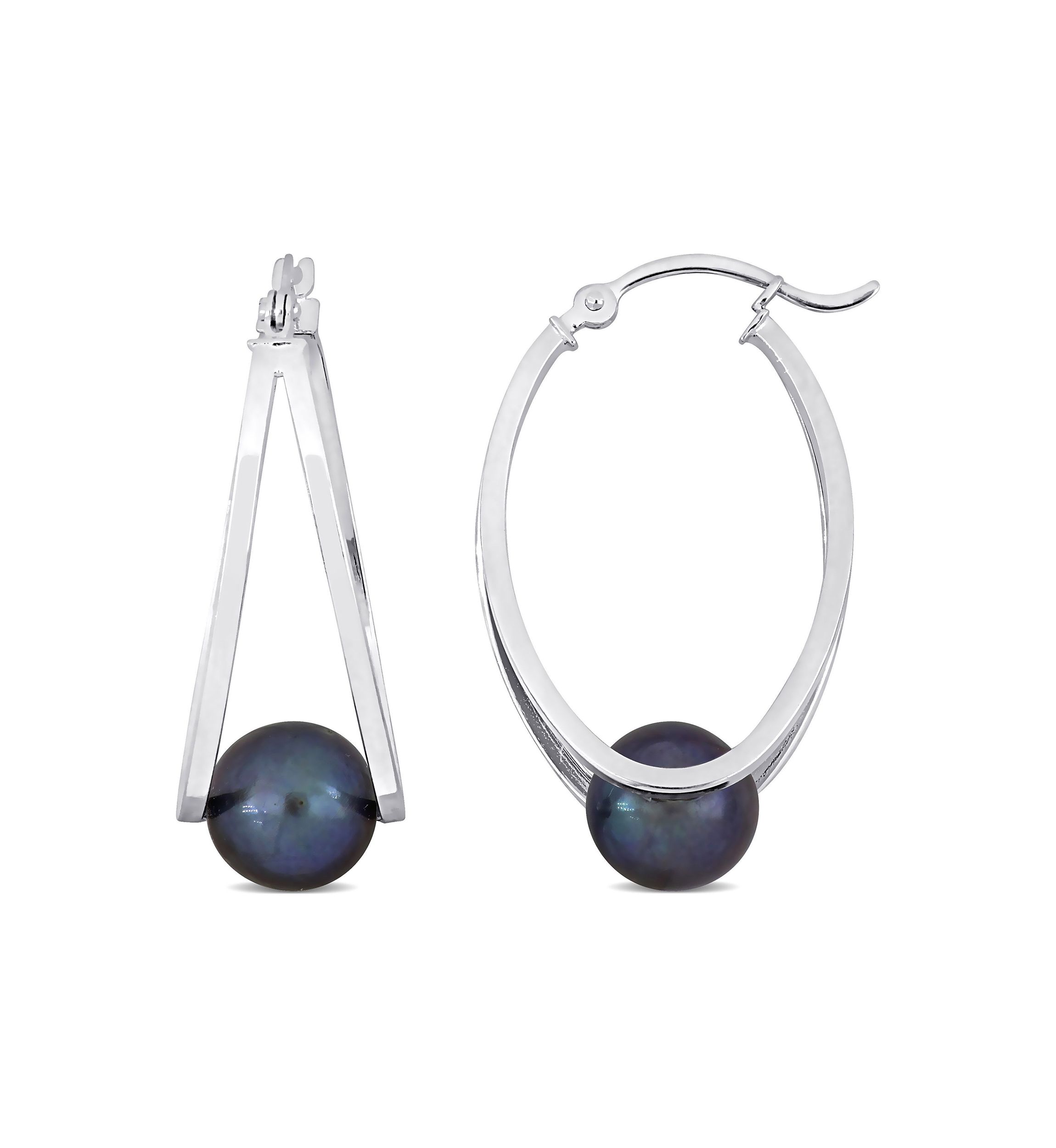 8 - 8.5 mm Freshwater Cultured Black Pearl Earrings in Sterling Silver