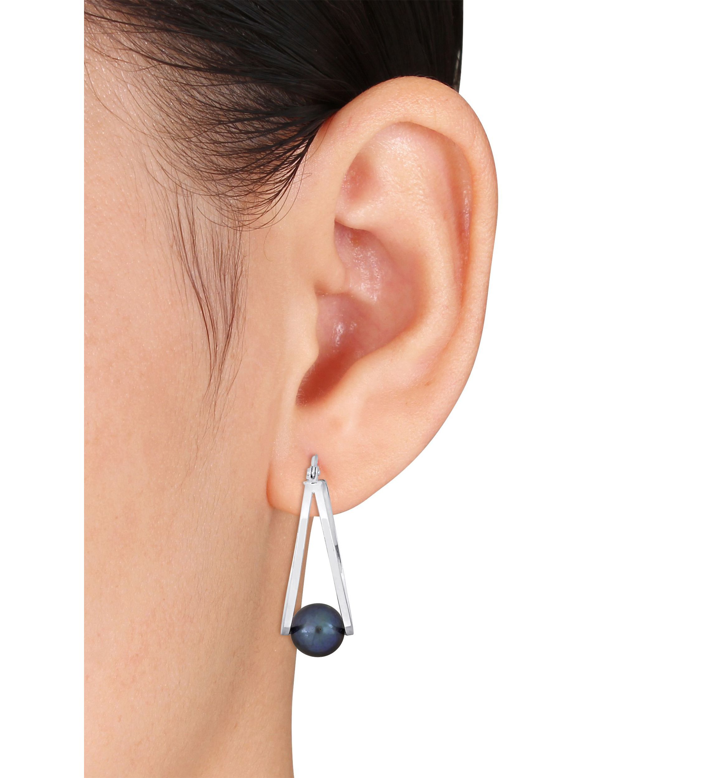 8 - 8.5 mm Freshwater Cultured Black Pearl Earrings in Sterling Silver