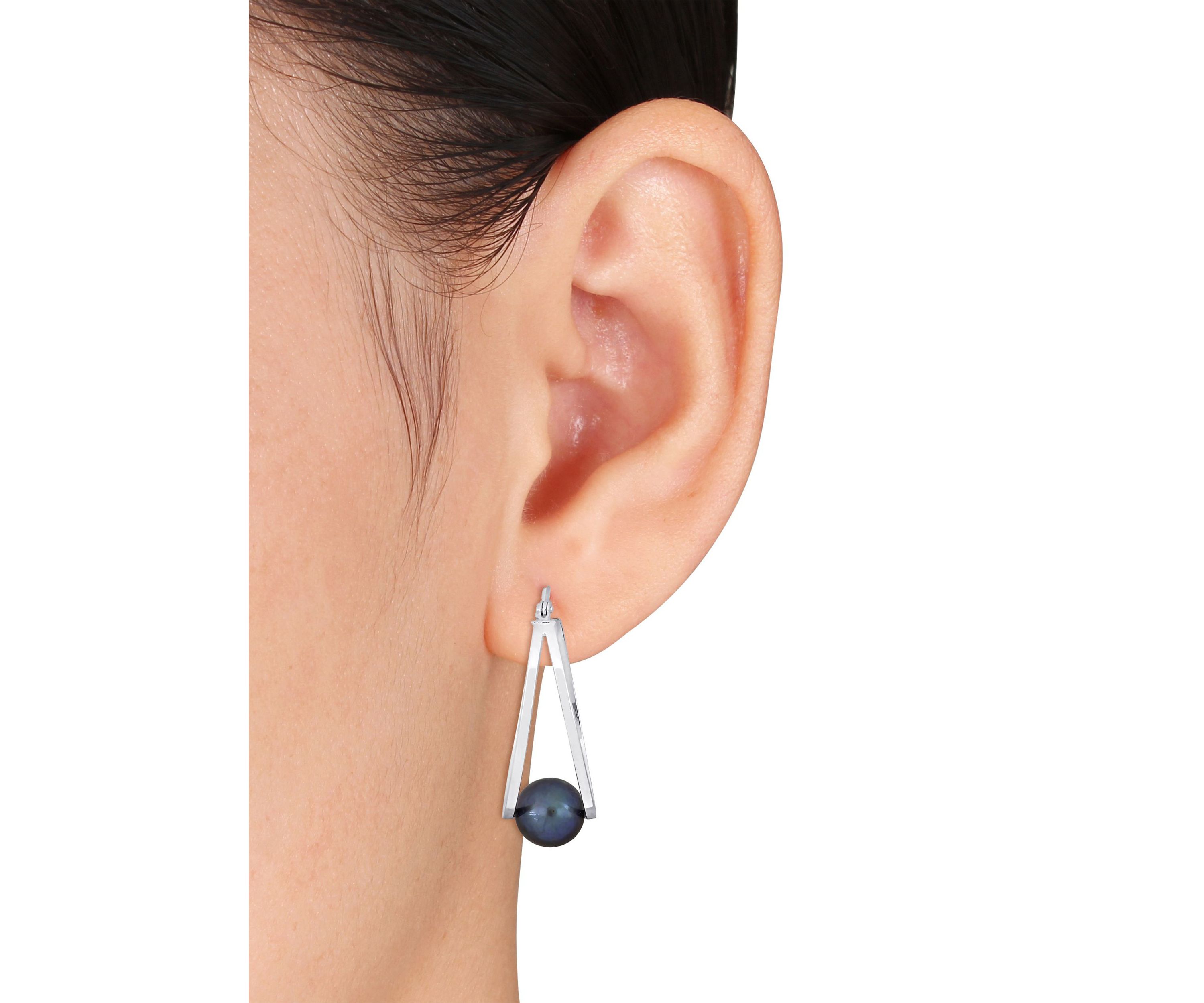 8 - 8.5 mm Freshwater Cultured Black Pearl Earrings in Sterling Silver