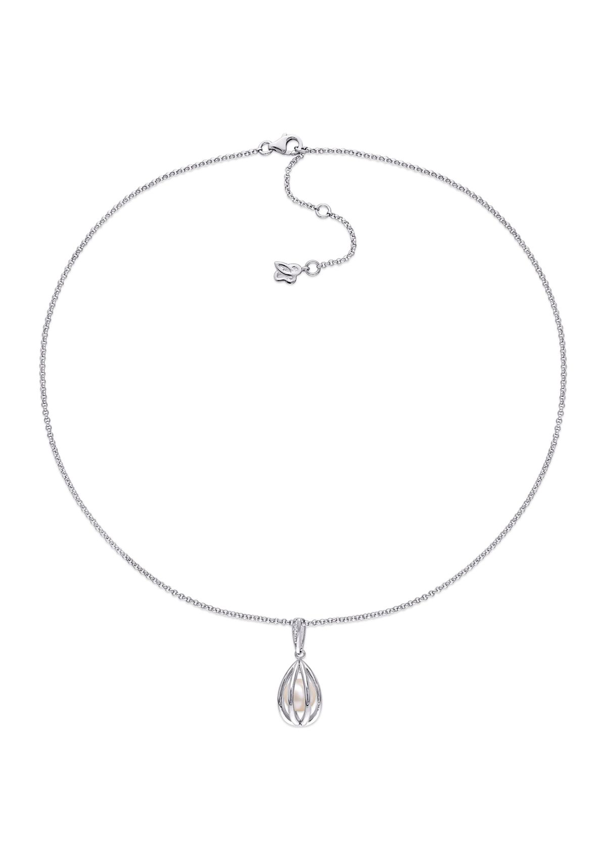 8-8.5mm Freshwater Cultured Pearl and Diamond Accent Pearl Necklace with Chain in Sterling Silver