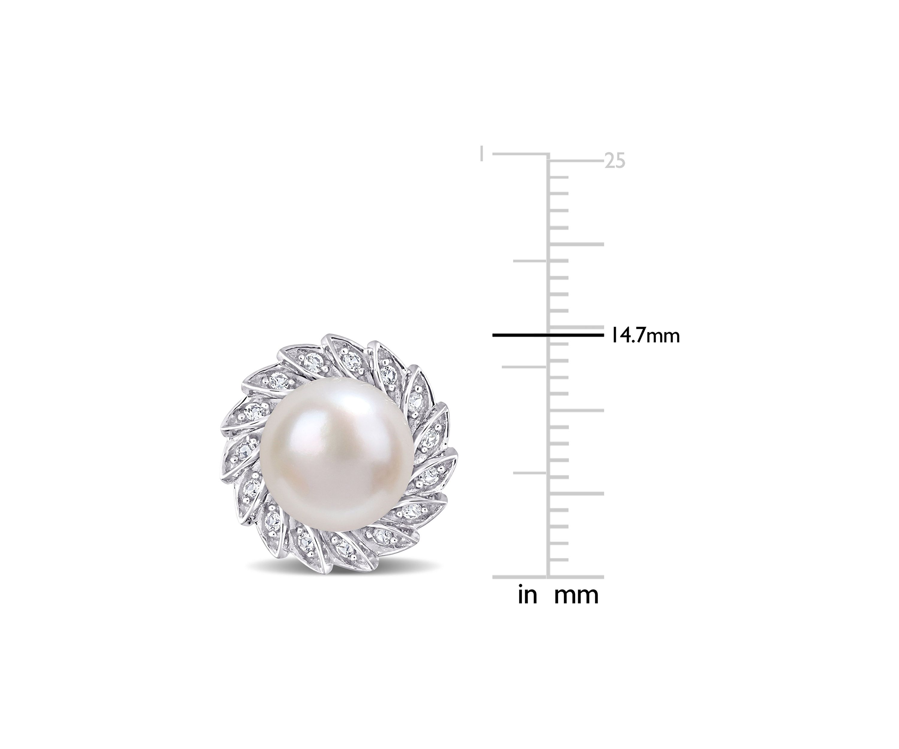 Lab Created 9.5-10mm Freshwater Cultured Pearl and 1/3 CT TGW Created White Sapphire Halo Pearl Stud Earrings in Sterling Silver