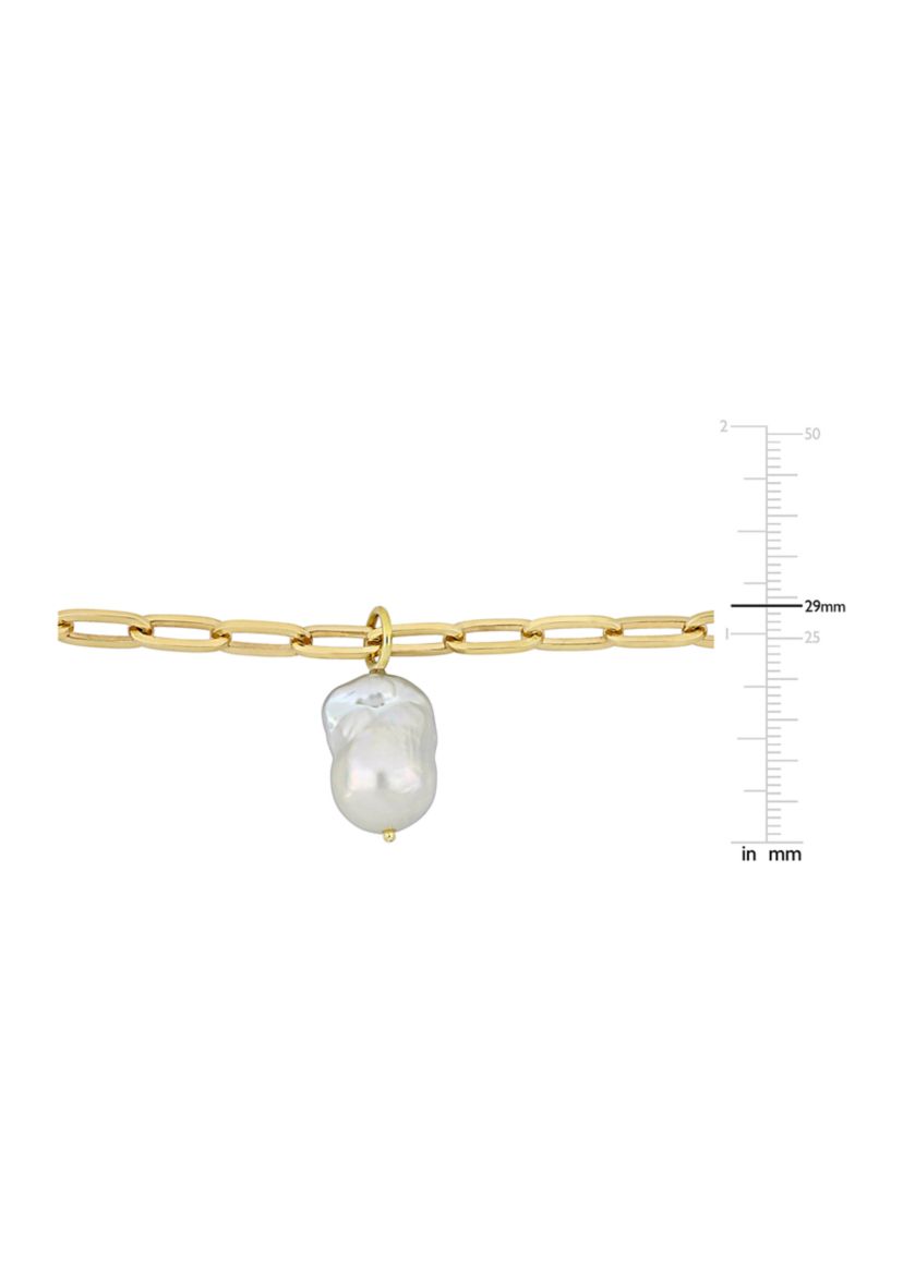 13-14mm Freshwater Cultured Pearl 5.3mm Paperclip Link Bracelet in 18k Yellow Gold Plated Sterling Silver