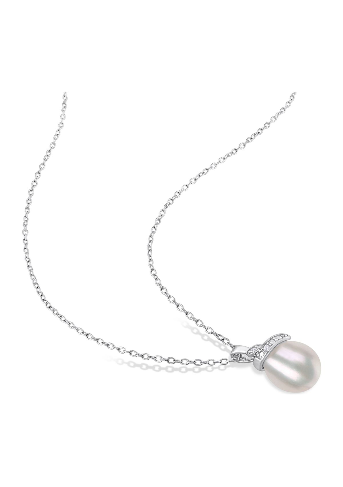 6.5-7 MM White Freshwater Cultured Pearl and Diamond Accent Swirl Earrings and Pendant Set in Sterling Silver