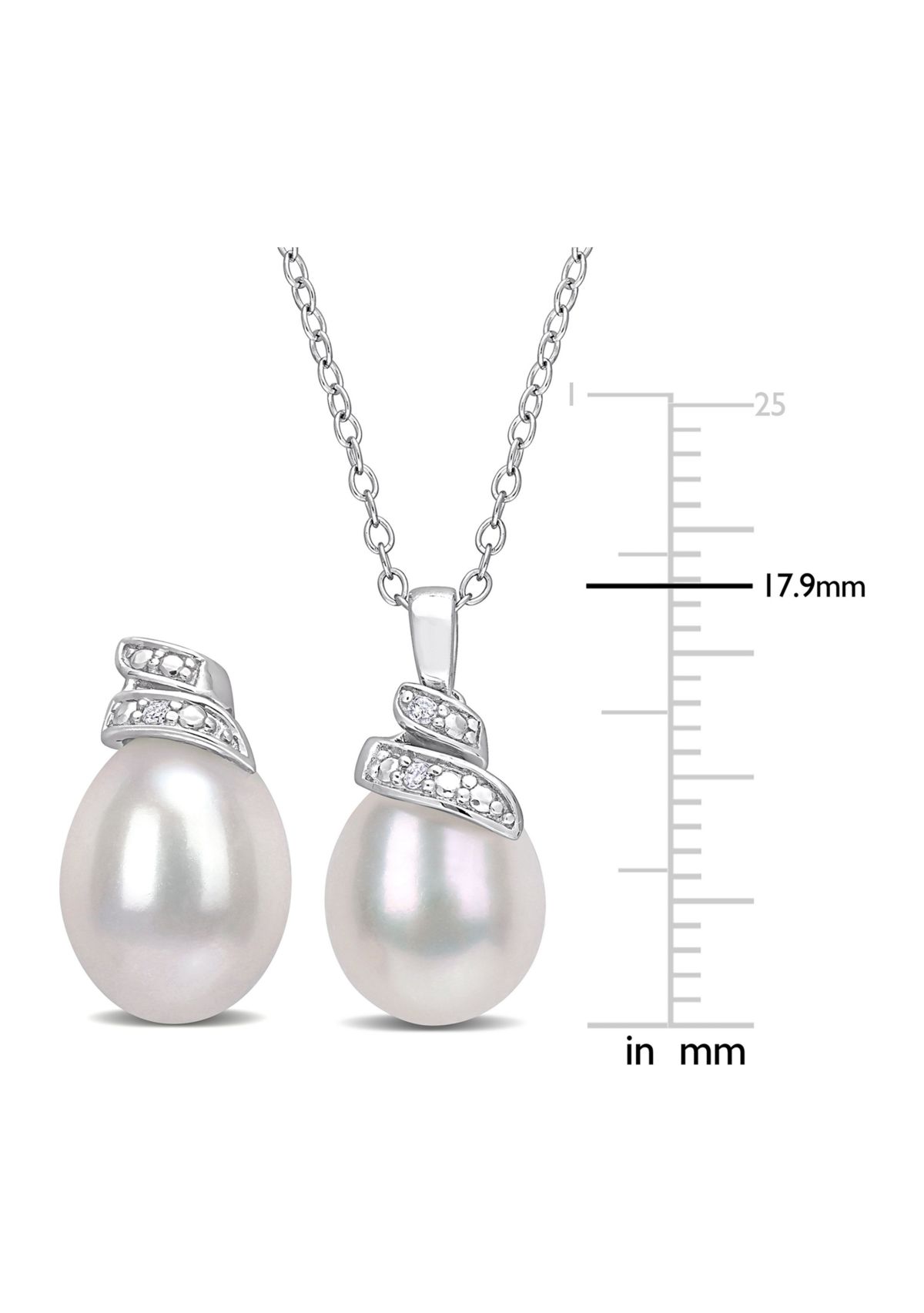 6.5-7 MM White Freshwater Cultured Pearl and Diamond Accent Swirl Earrings and Pendant Set in Sterling Silver