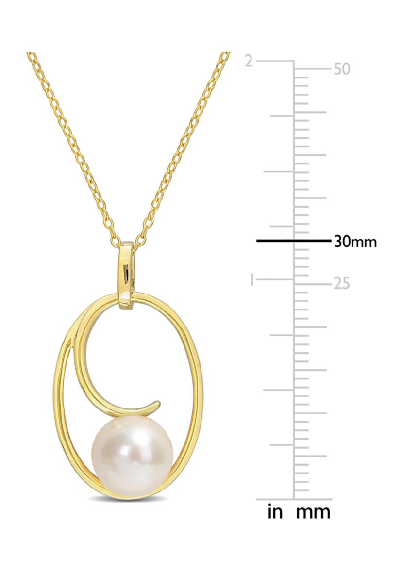 9.5-10mm Cultured Freshwater Pearl Geometric Pendant with Chain in 18k Yellow Gold Plated Sterling Silver