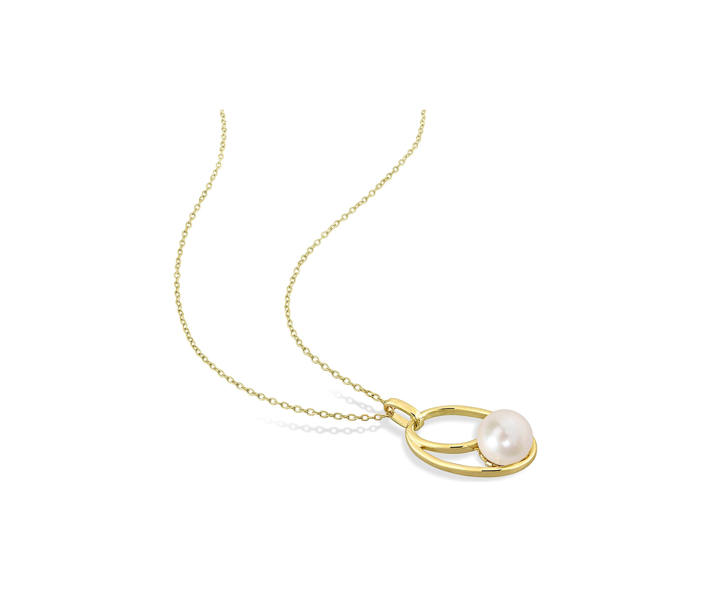 9.5-10mm Cultured Freshwater Pearl Geometric Pendant with Chain in 18k Yellow Gold Plated Sterling Silver