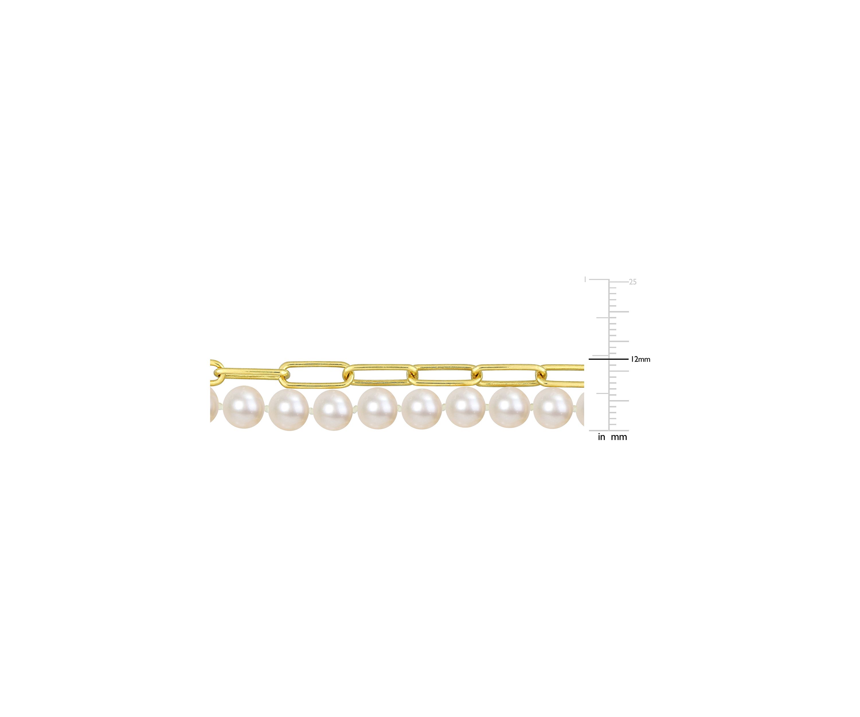 7-7.5 MM Cultured Freshwater Pearl and 5 MM Link Chain Layered Necklace in 18k Gold Plated Sterling Silver