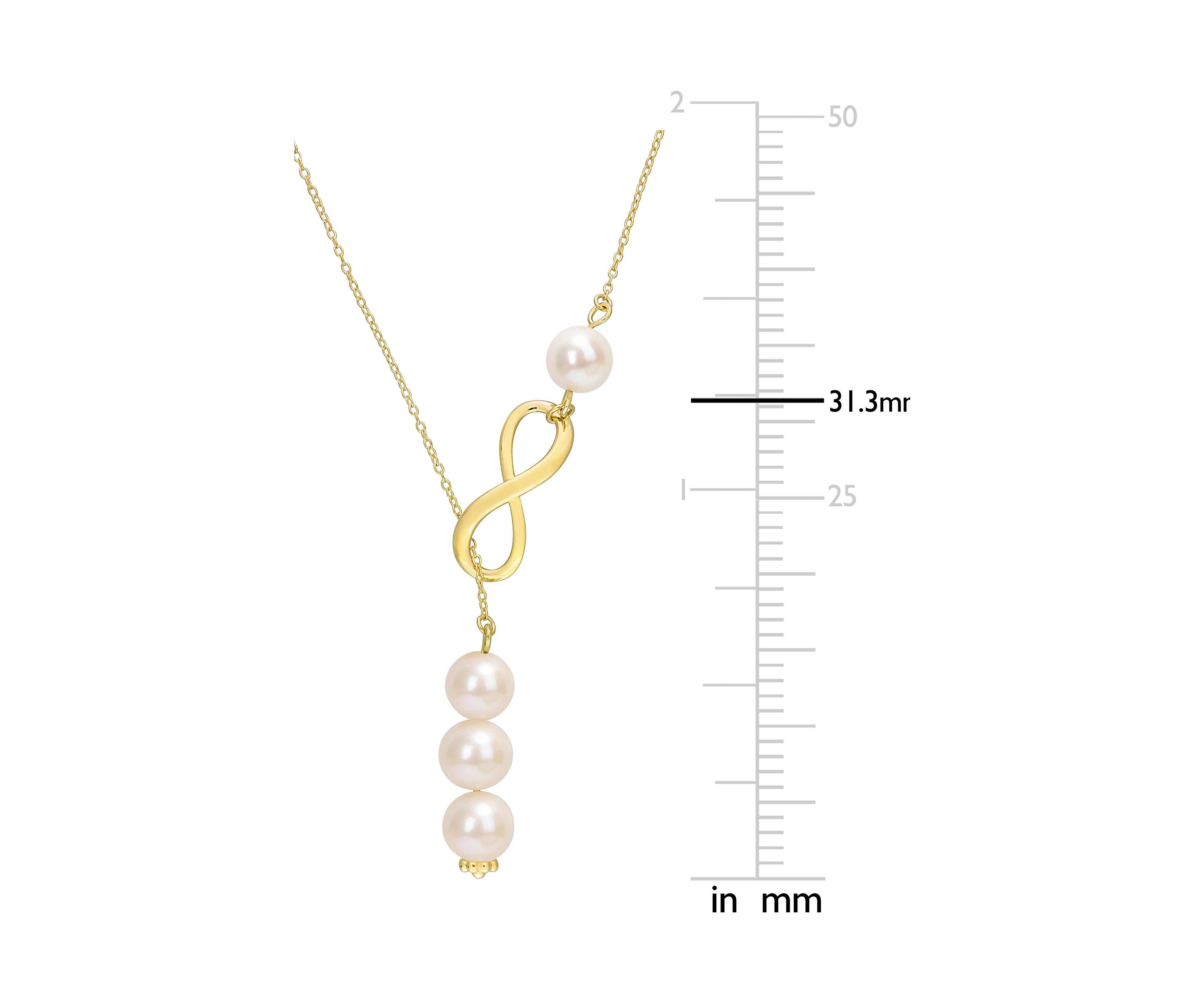 8-9mm Cultured Freshwater Pearl Infinity Lariat Necklace in 18k Yellow Gold Plated Sterling Silver