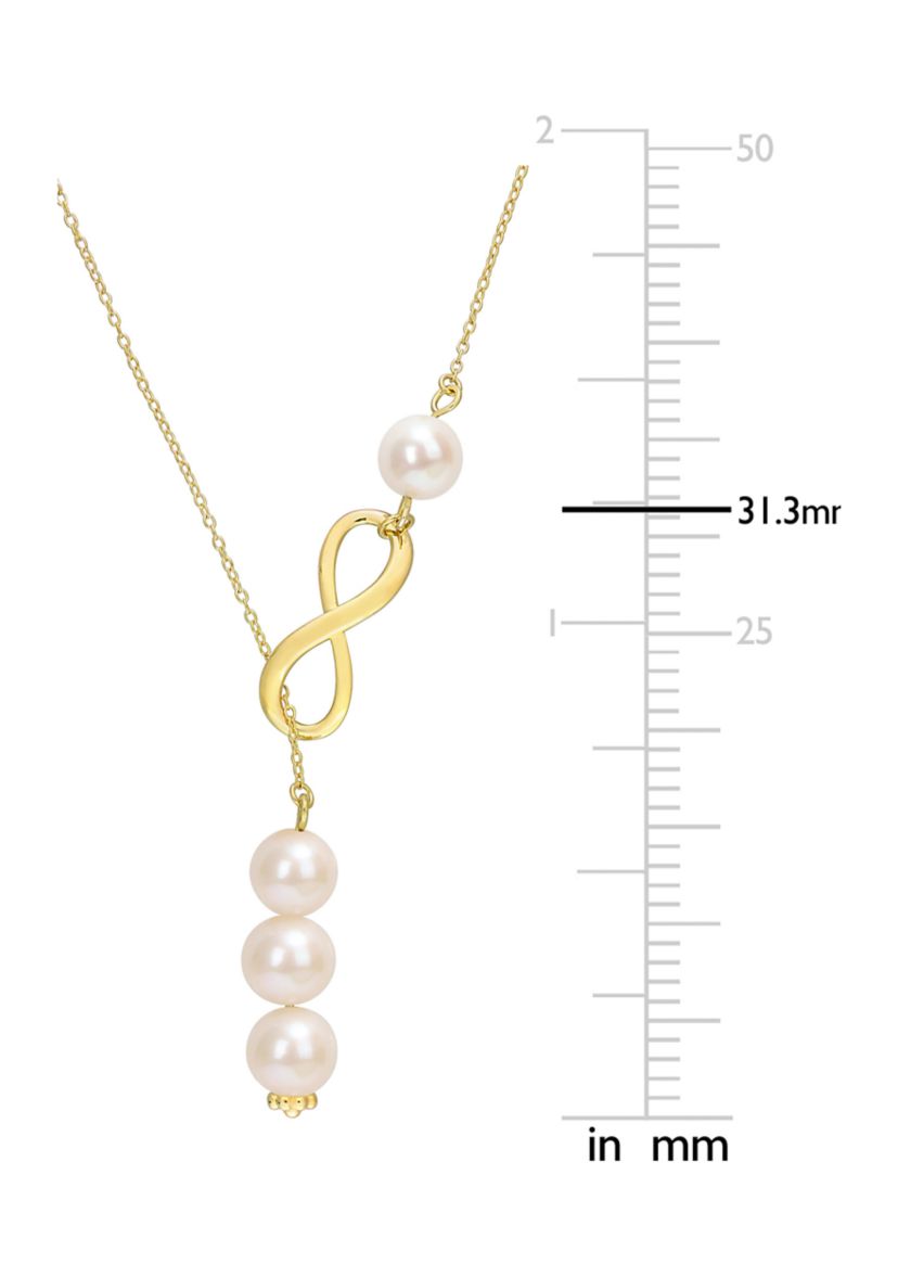 8-9mm Cultured Freshwater Pearl Infinity Lariat Necklace in 18k Yellow Gold Plated Sterling Silver