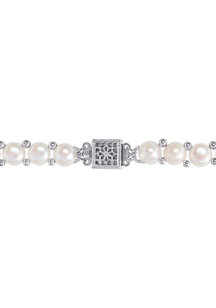 6-7mm & 7--8mm Cultured Freshwater Button Pearl Strand Necklace, Bracelet and Stud Earrings 3-Piece Set with Sterling Silver
