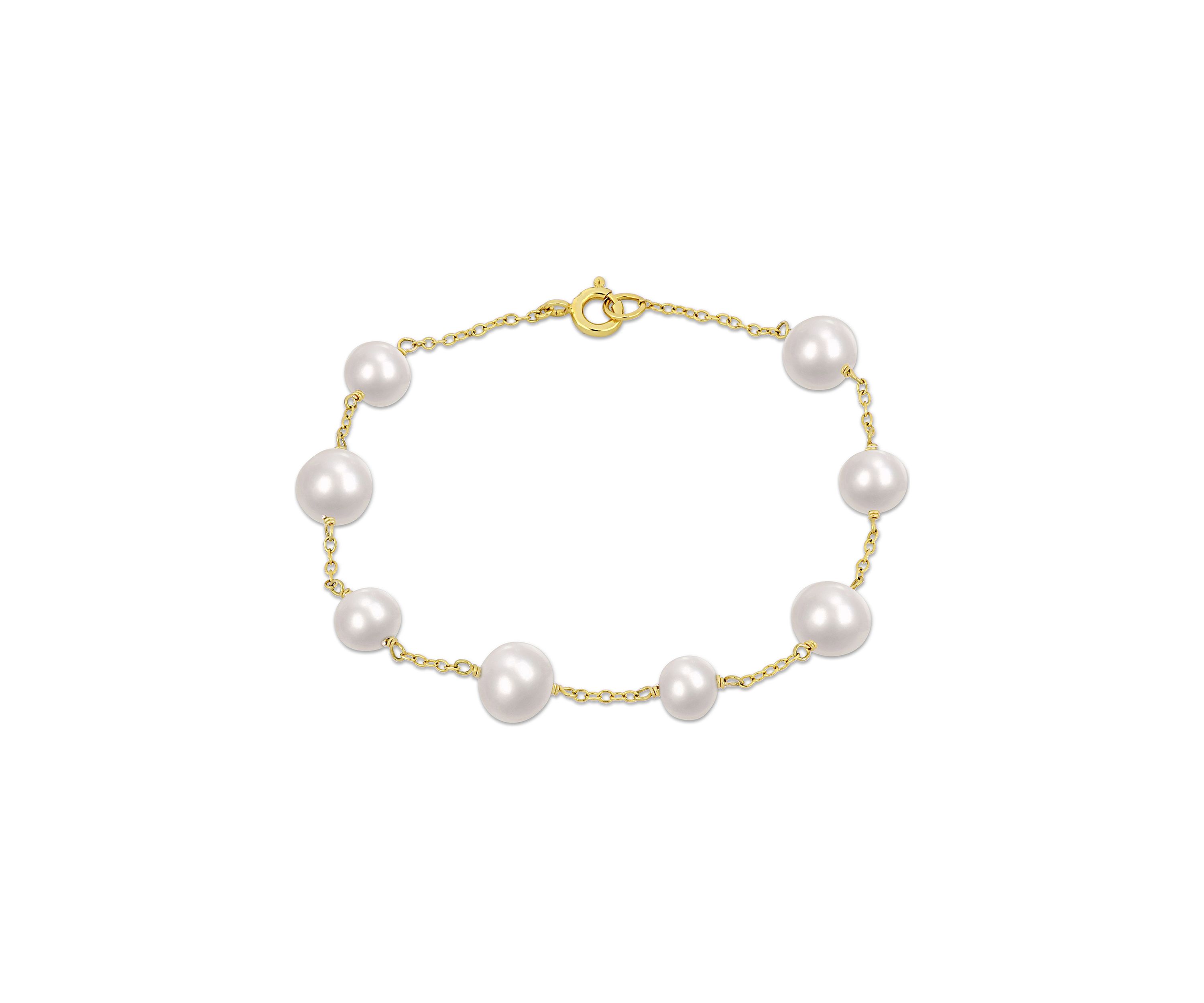 6.5-8.5 MM Cultured Freshwater Pearl Station Bracelet in Yellow Plated Sterling Silver