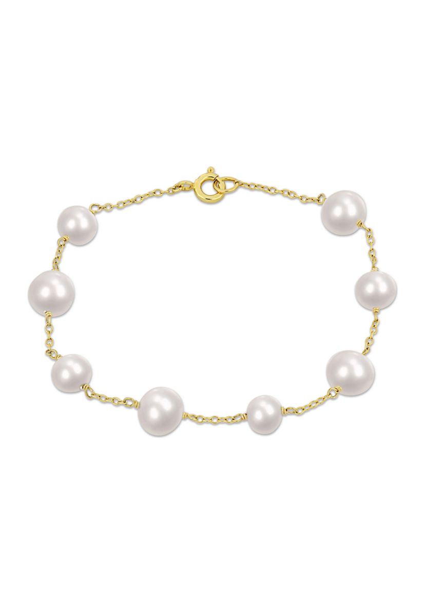 6.5-8.5 MM Cultured Freshwater Pearl Station Bracelet in Yellow Plated Sterling Silver