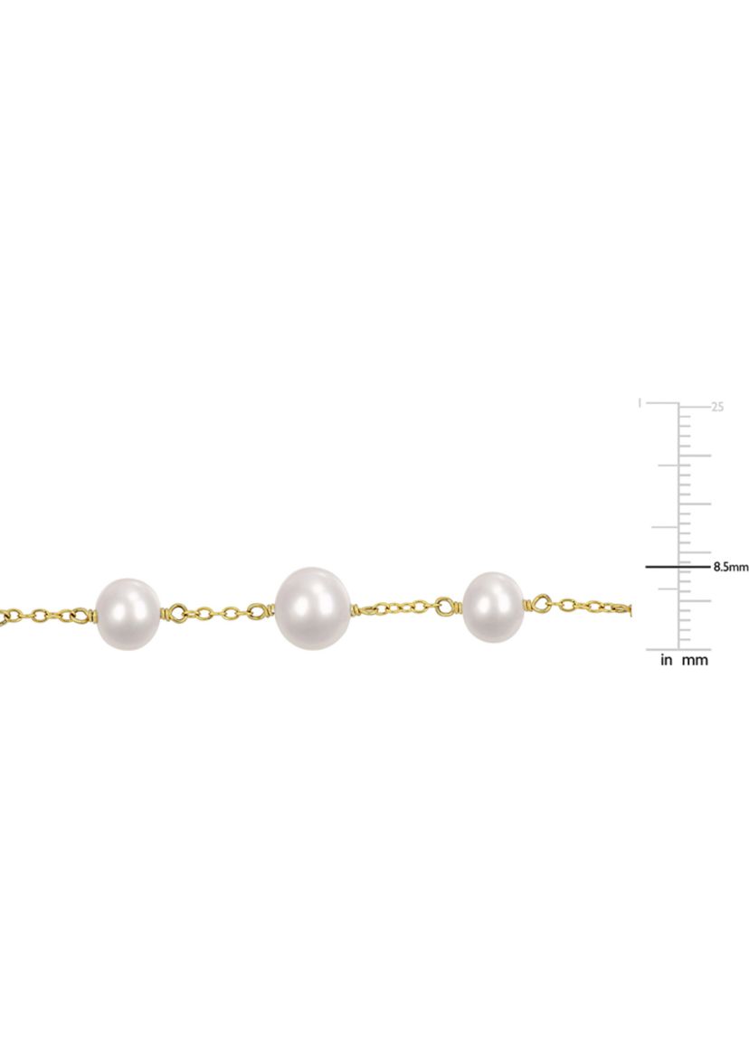 6.5-8.5 MM Cultured Freshwater Pearl Station Bracelet in Yellow Plated Sterling Silver
