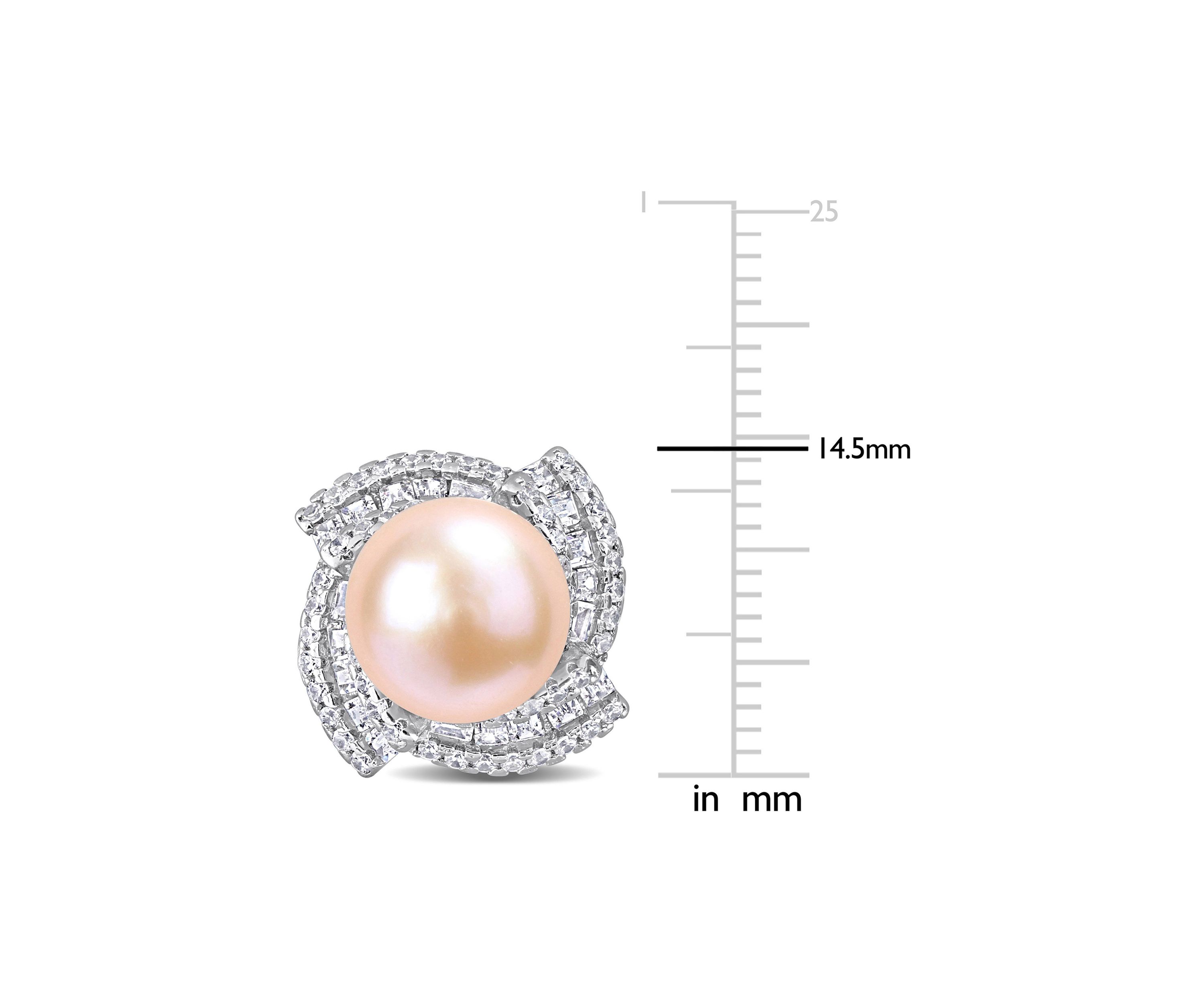 9-9.5mm Pink Freshwater Cultured Pearl and 2 1/8 CT TGW Cubic Zirconia Swirl Earrings in Sterling Silver