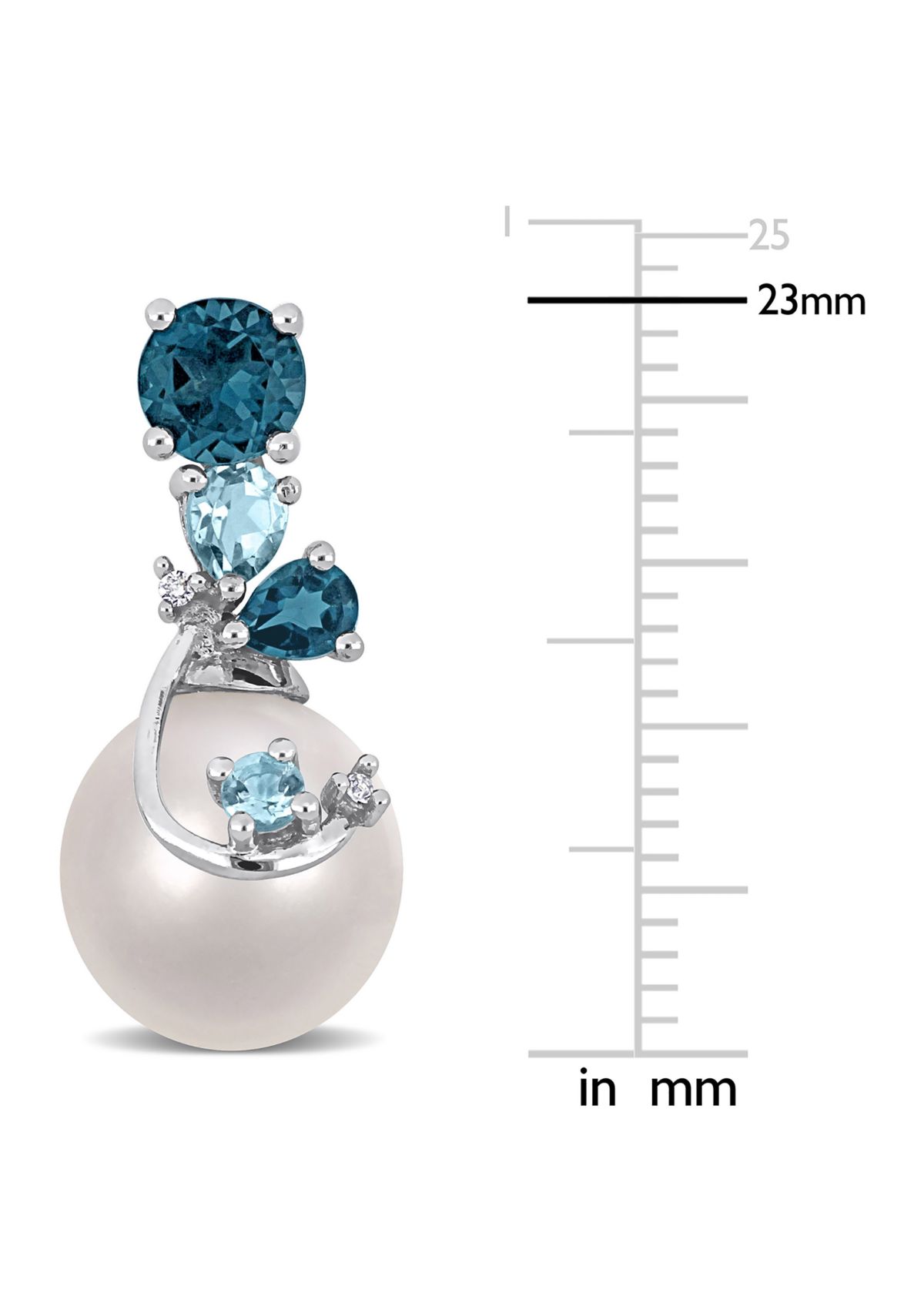 9-10mm Freshwater Cultured Pearl 2 CT TGW London & Sky Blue Topaz and Diamond Accent Pearl Earrings in Sterling Silver