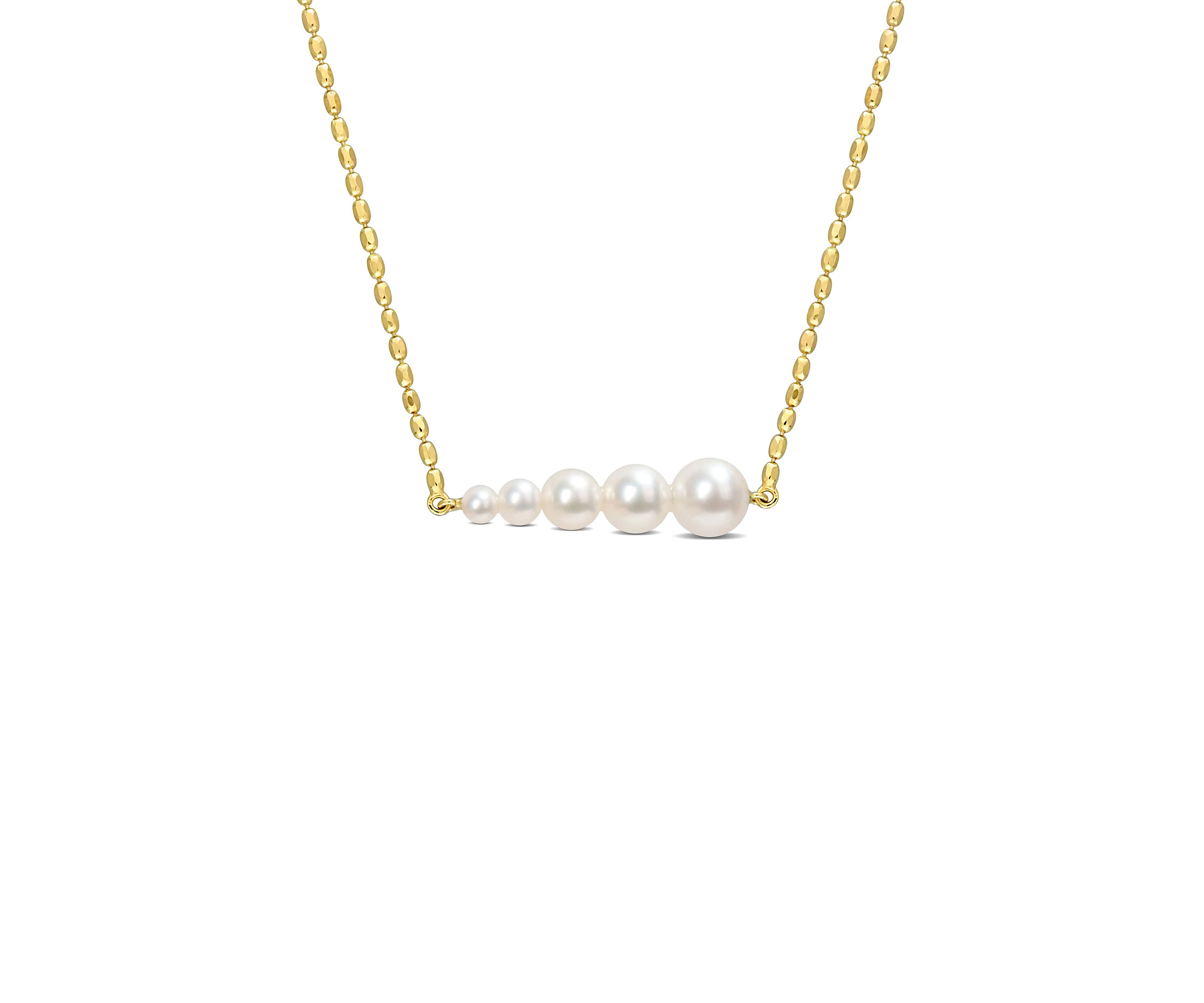 Freshwater Cultured Pearl Graduated Bar necklace in 18k Yellow Gold Plated Sterling Silver