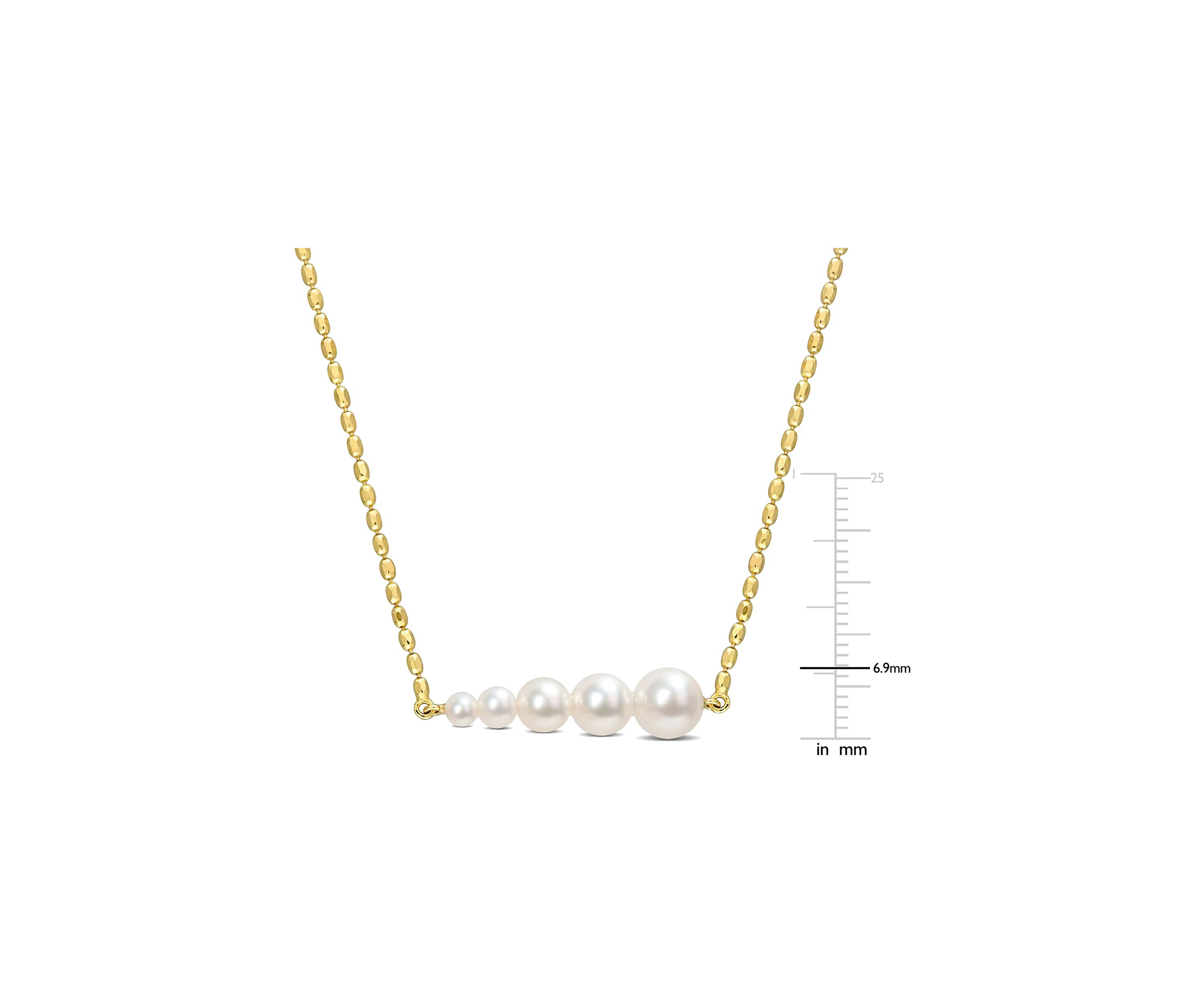 Freshwater Cultured Pearl Graduated Bar necklace in 18k Yellow Gold Plated Sterling Silver