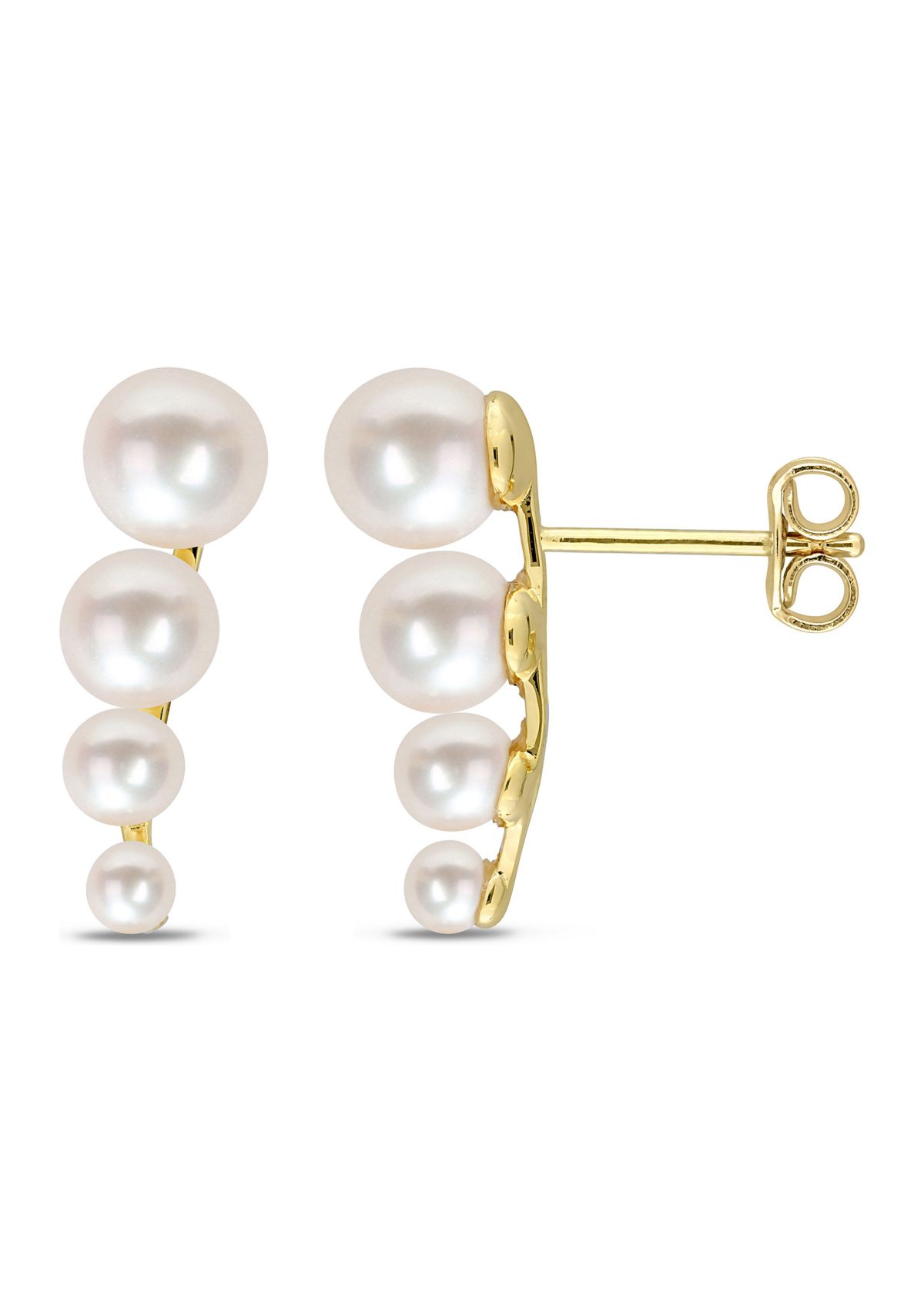 Freshwater Cultured Pearl Graduated Stud Earrings in Yellow Plated Sterling Silver
