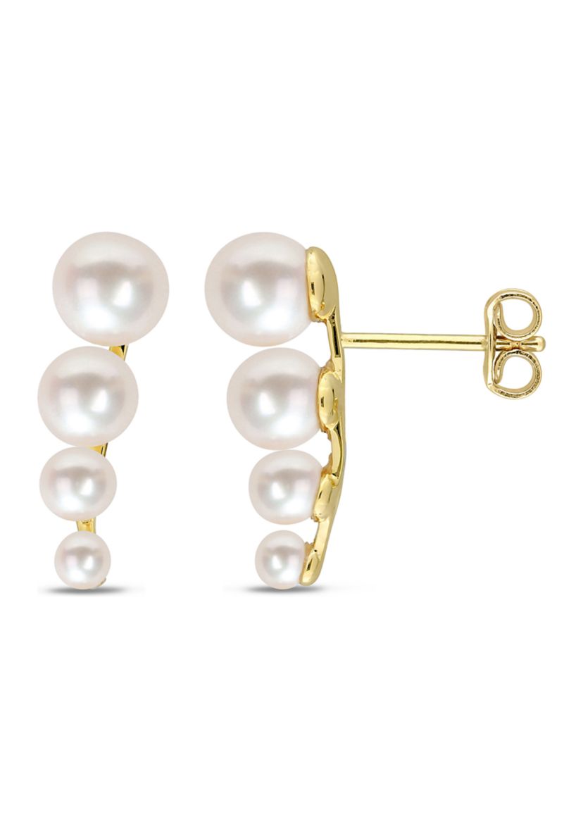 Freshwater Cultured Pearl Graduated Stud Earrings in Yellow Plated Sterling Silver