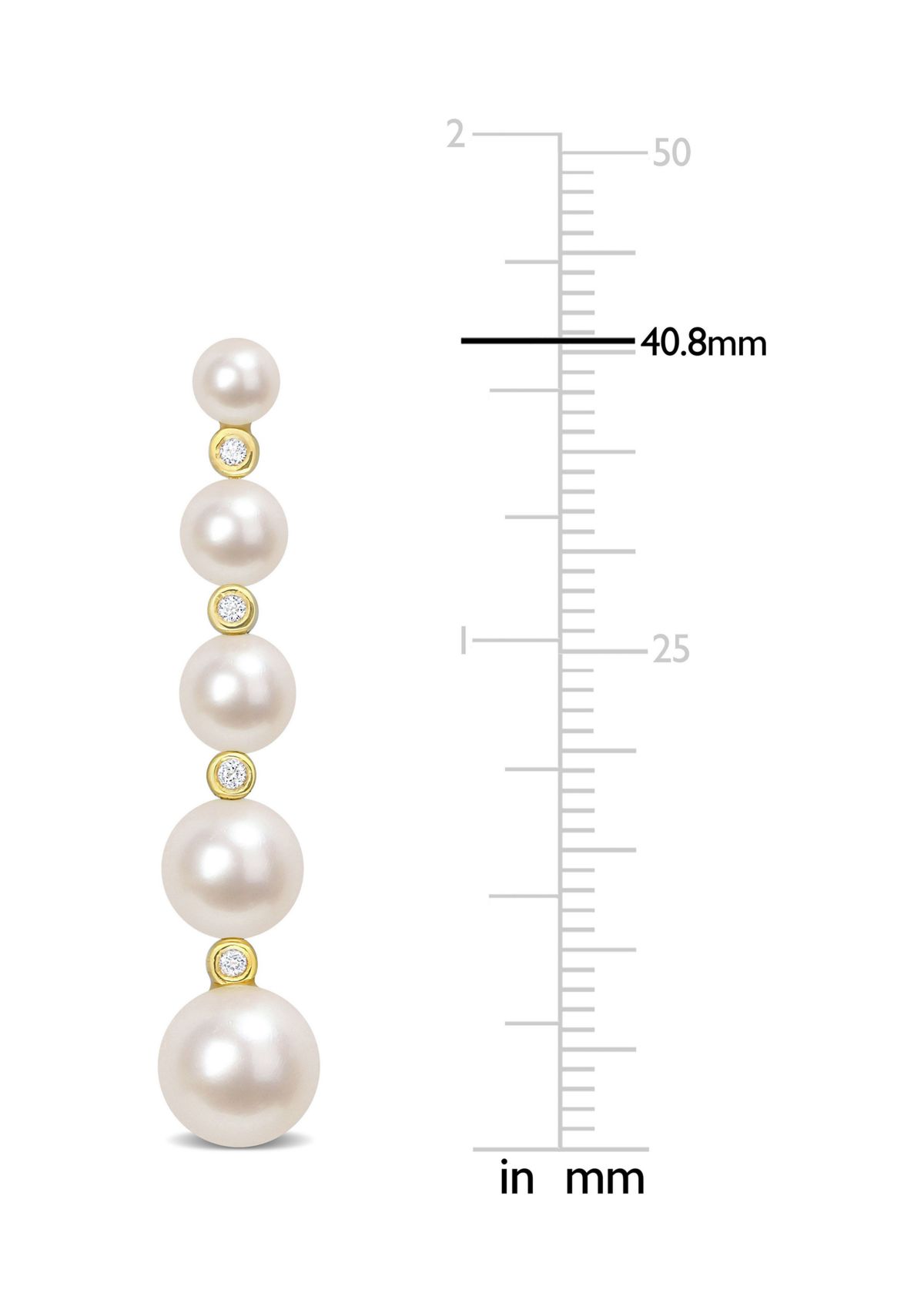 Freshwater Cultured Pearl and 1/4 CT TGW White Topaz Graduated Dangle Earrings in Yellow Plated Sterling Silver