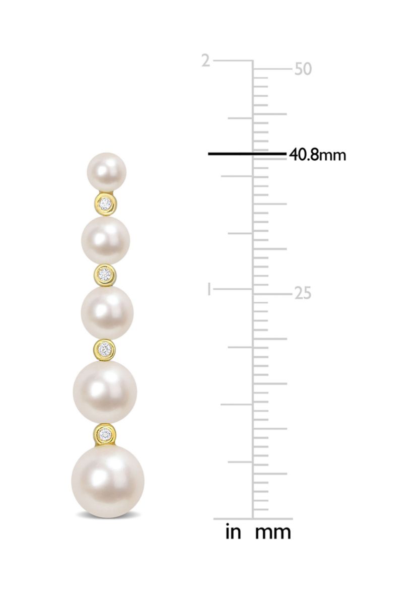 Freshwater Cultured Pearl and 1/4 CT TGW White Topaz Graduated Dangle Earrings in Yellow Plated Sterling Silver