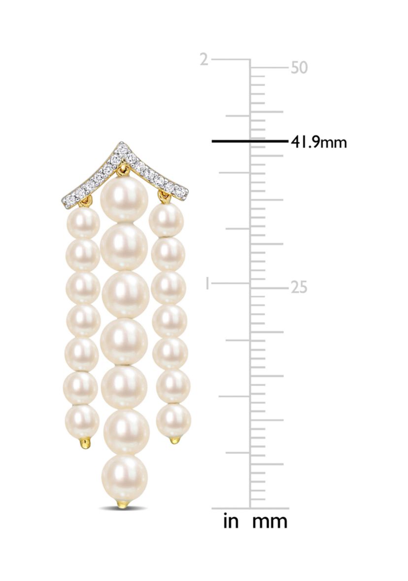Freshwater Cultured Pearl and 1/4 CT TGW White Topaz Chandelier Earrings in Yellow Gold Plated Sterling Silver