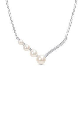 Belk & Co Lab Created Freshwater Cultured Pearl and 1/3 CT TGW White Sapphire Necklace in Sterling Silver
