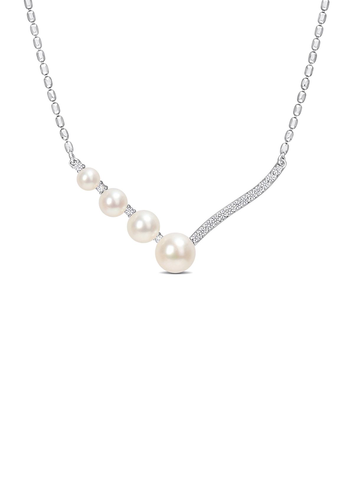 Lab Created Freshwater Cultured Pearl and 1/3 CT TGW Created White Sapphire Necklace in Sterling Silver