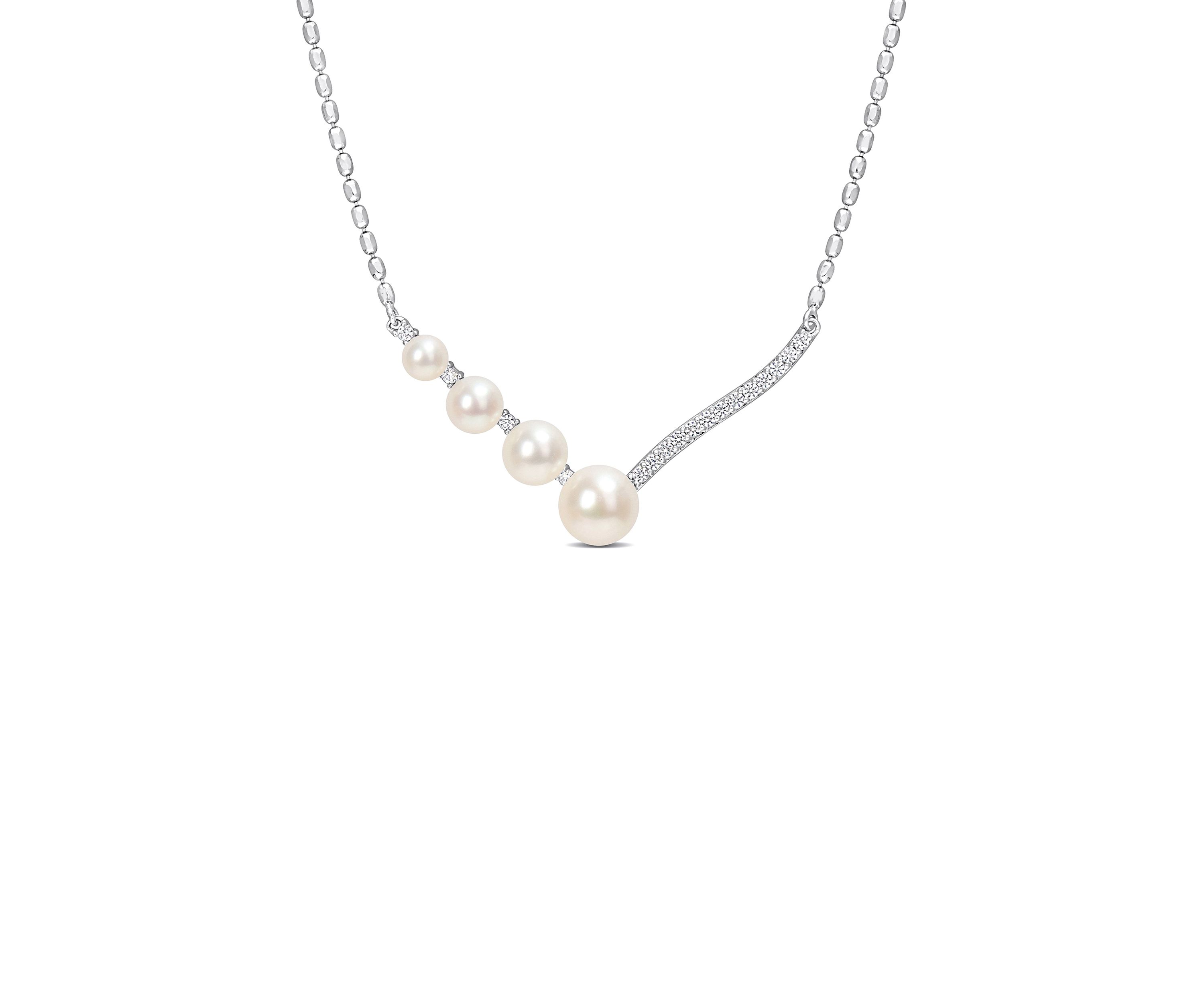 Lab Created Freshwater Cultured Pearl and 1/3 CT TGW Created White Sapphire Necklace in Sterling Silver