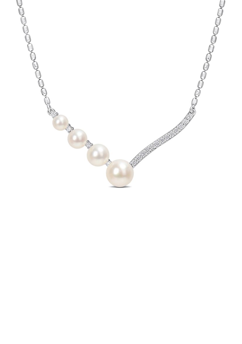 Lab Created Freshwater Cultured Pearl and 1/3 CT TGW Created White Sapphire Necklace in Sterling Silver
