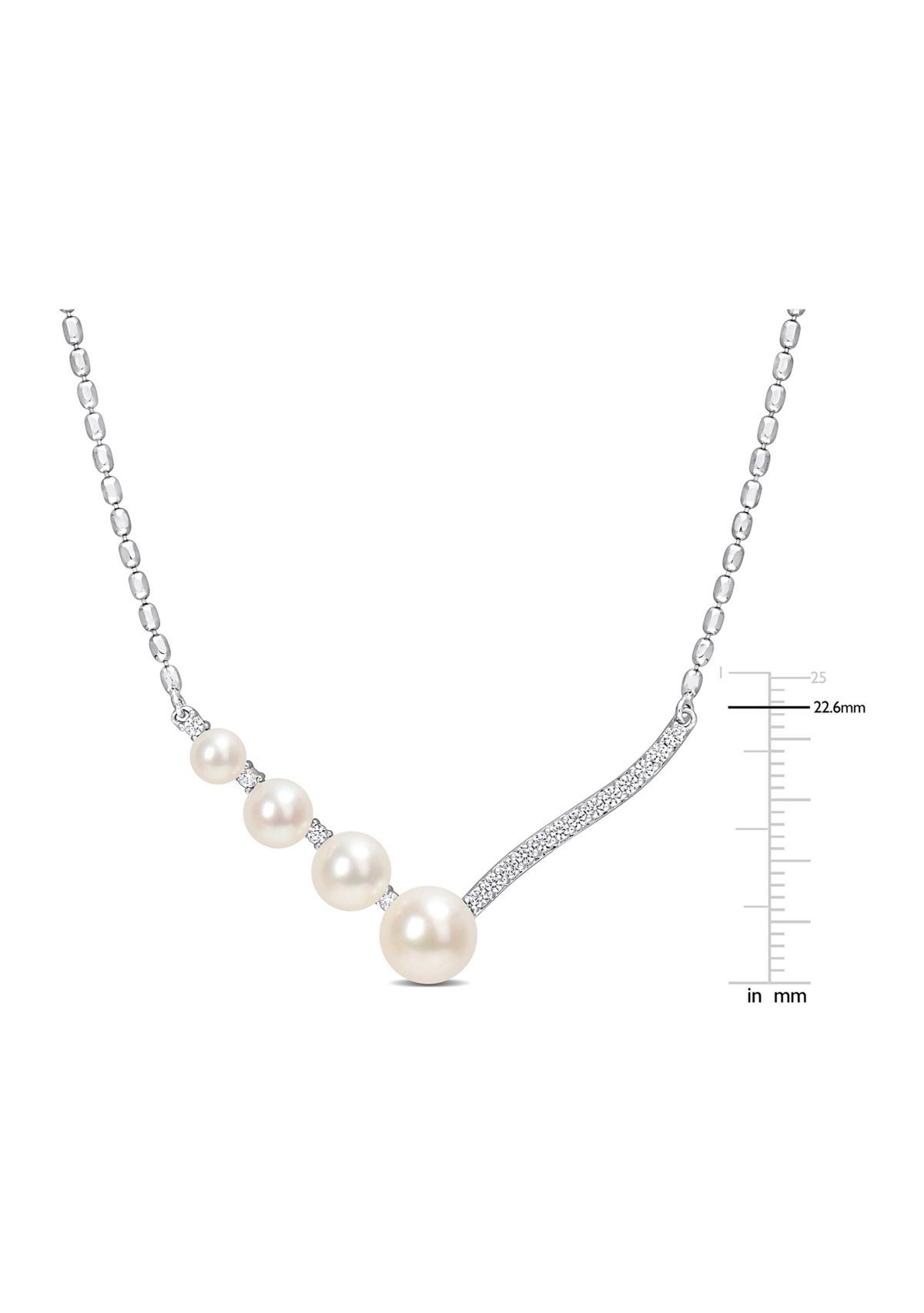 Lab Created Freshwater Cultured Pearl and 1/3 CT TGW Created White Sapphire Necklace in Sterling Silver