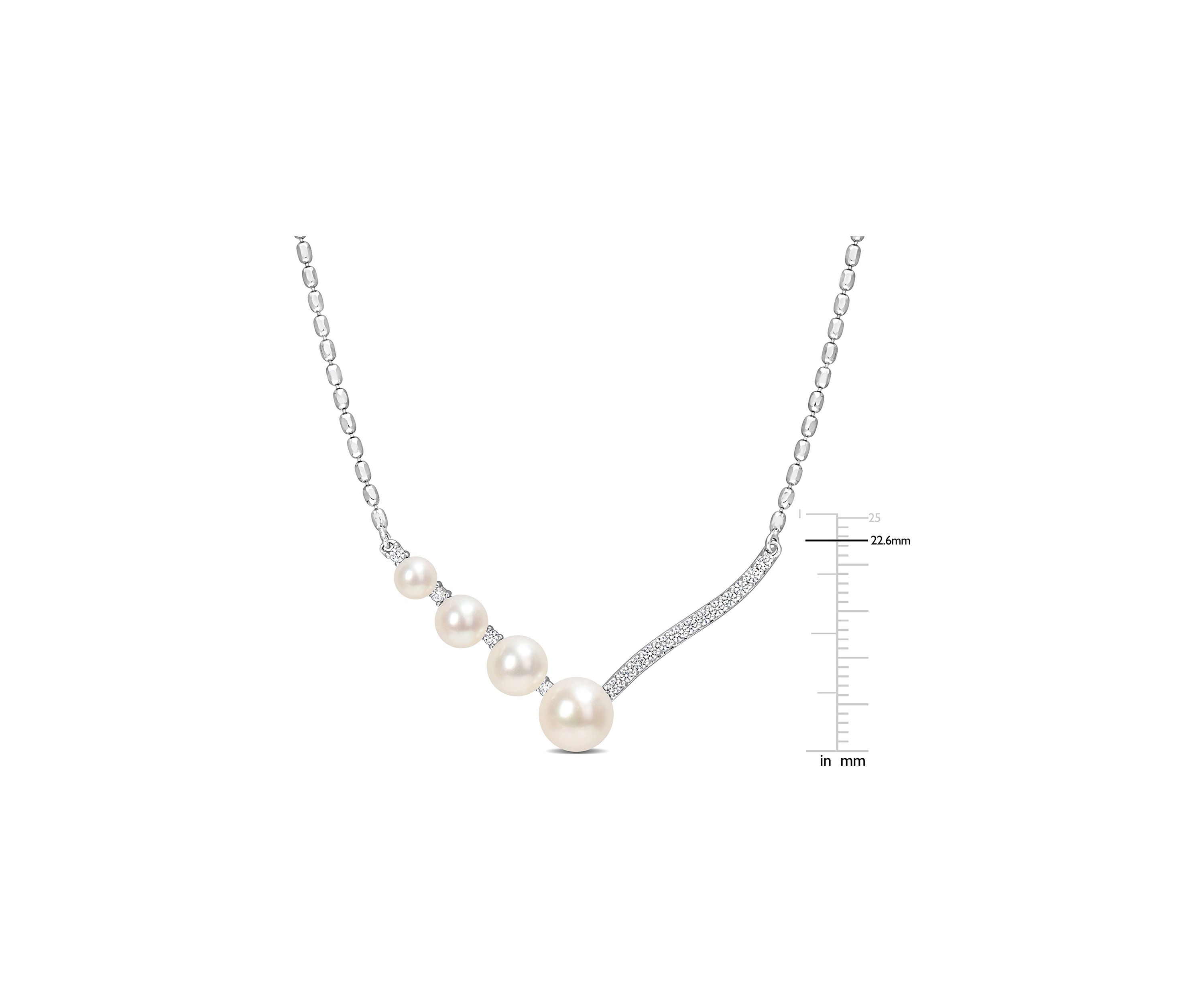 Lab Created Freshwater Cultured Pearl and 1/3 CT TGW Created White Sapphire Necklace in Sterling Silver